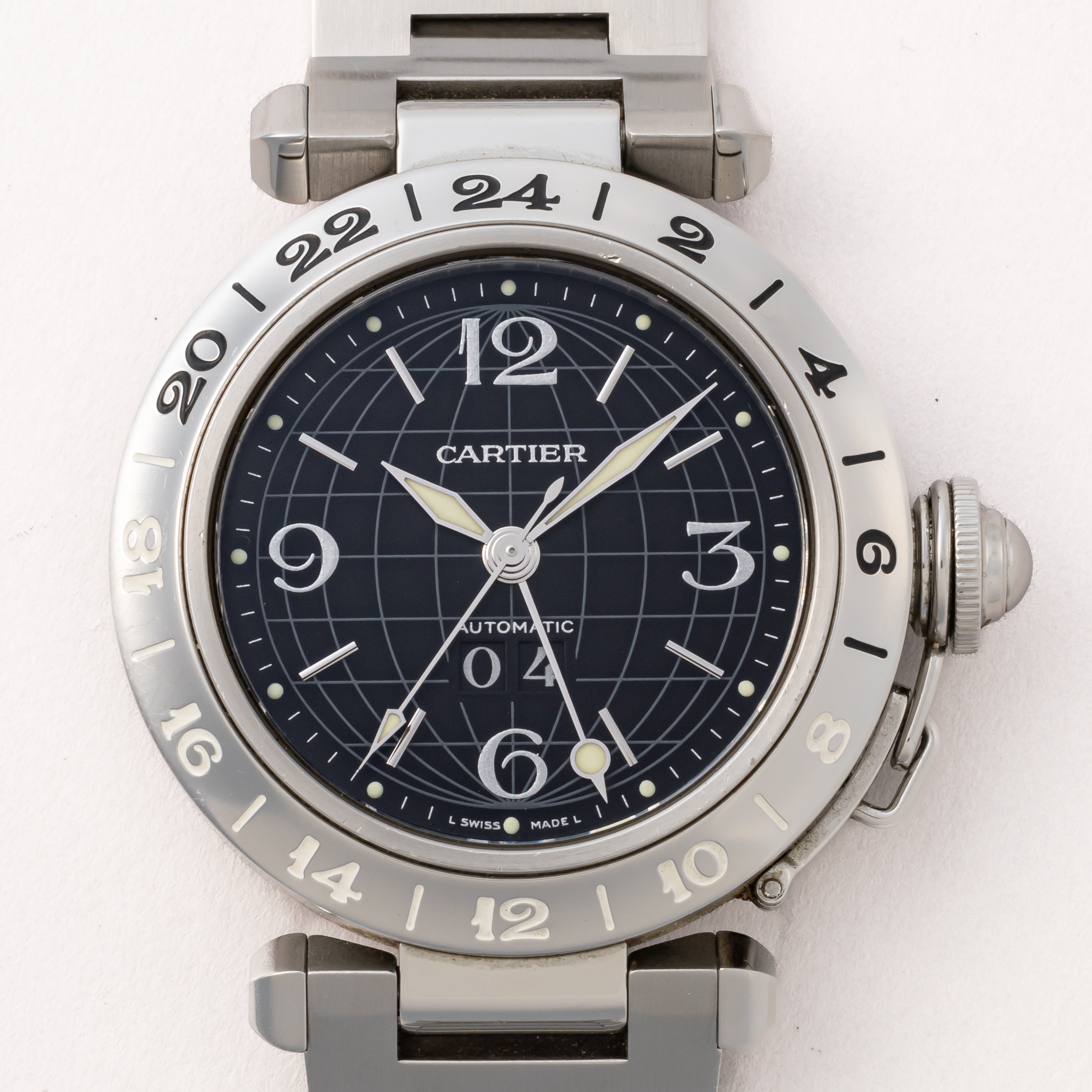 カルティエ パシャC メリディアン 2000年代製 GMTビッグデイト ブラックダイヤル