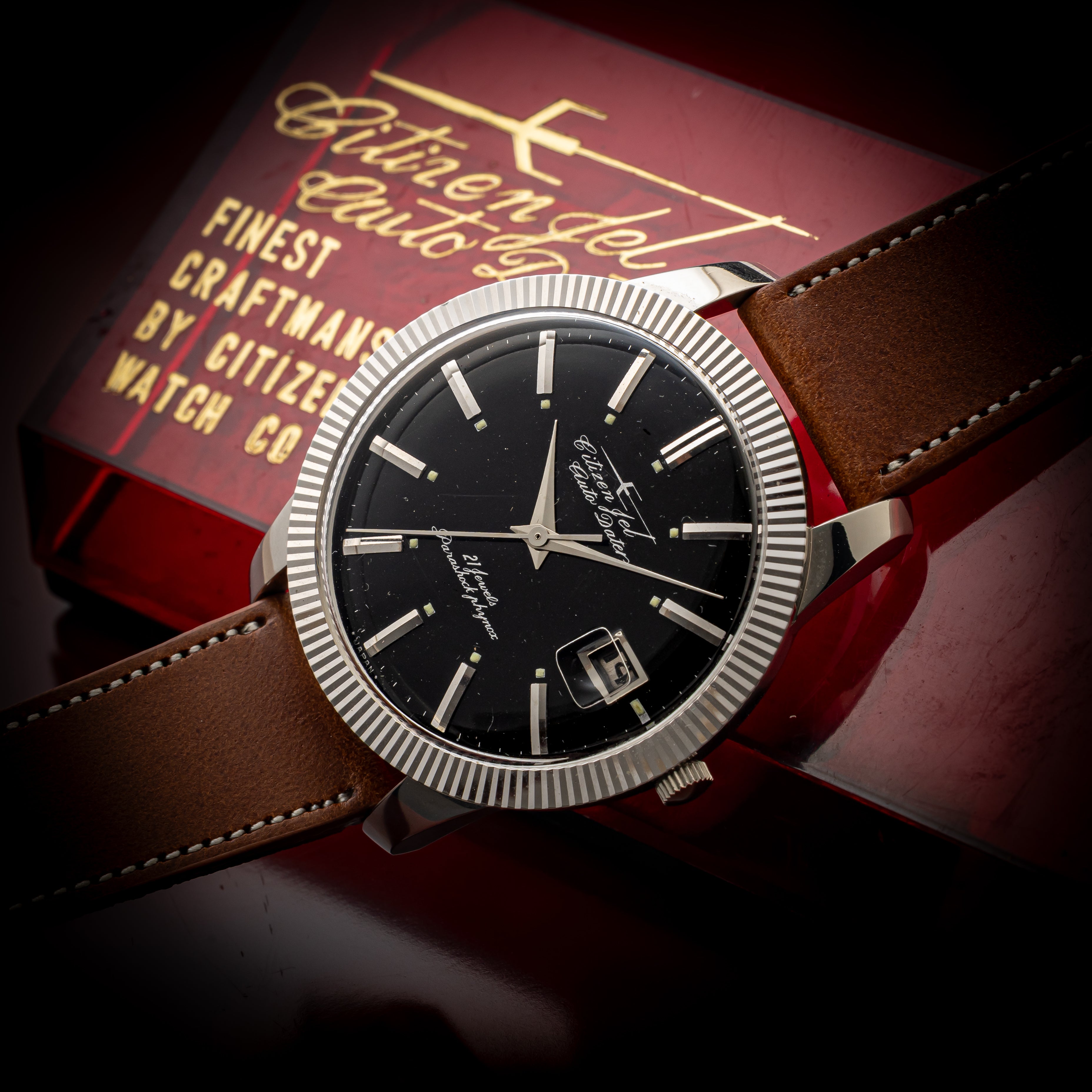 シチズン ジェット オートデーター ビッグケース ブラックダイヤル 1963年製 未使用品 箱付き