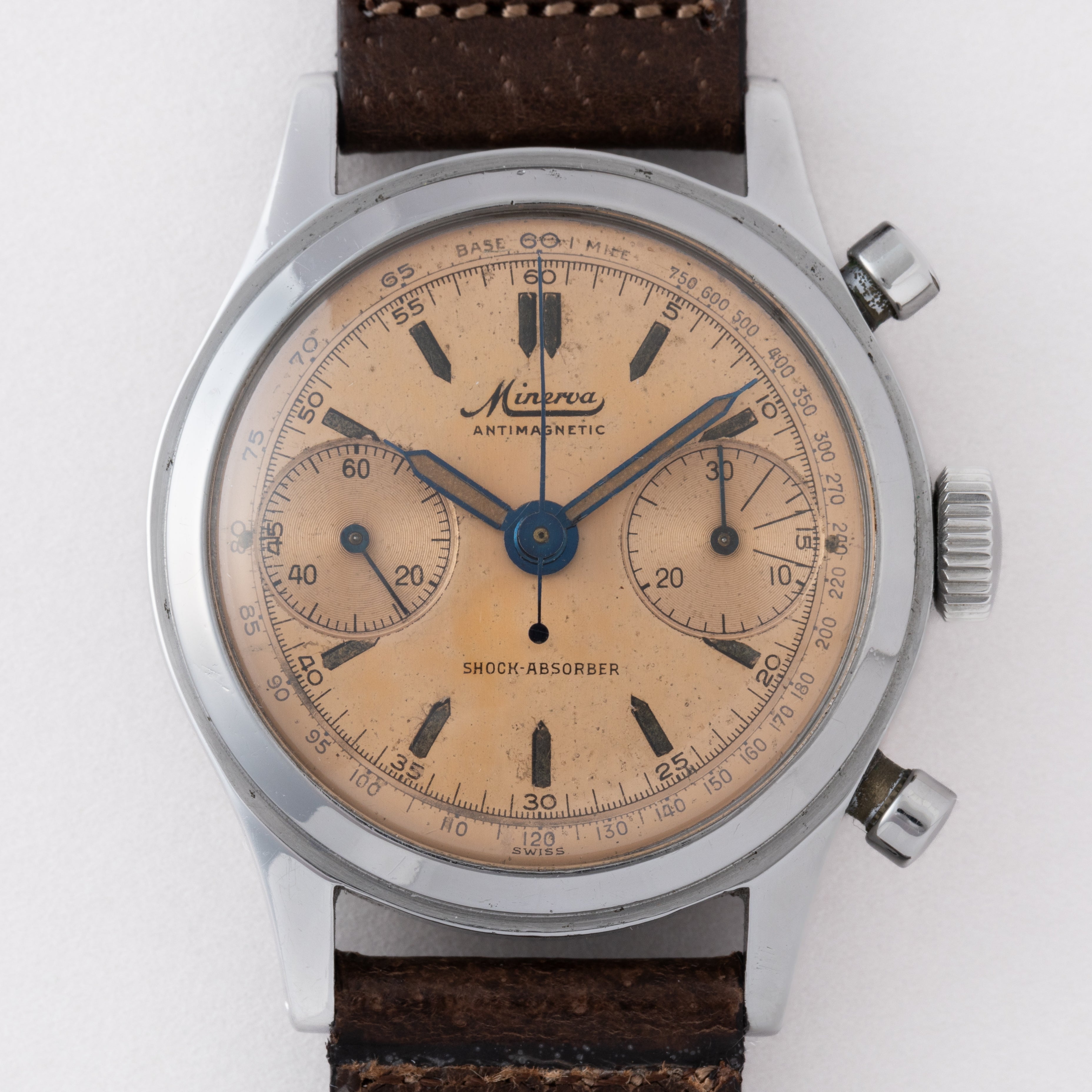 ミネルバ 2レジスタークロノグラフ Cal.20CH サーモンピンクダイヤル 1950年代製