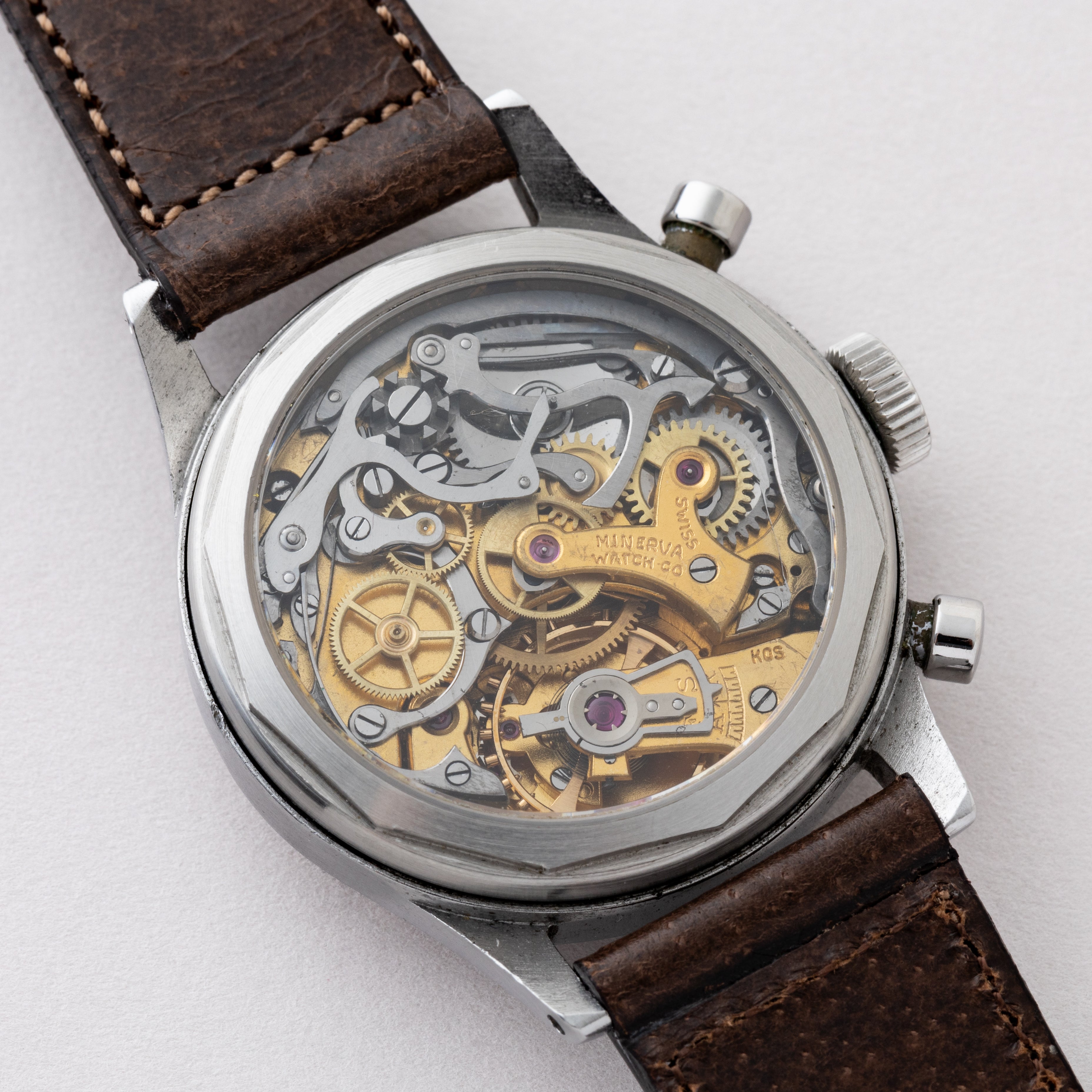 ミネルバ 2レジスタークロノグラフ Cal.20CH サーモンピンクダイヤル 1950年代製