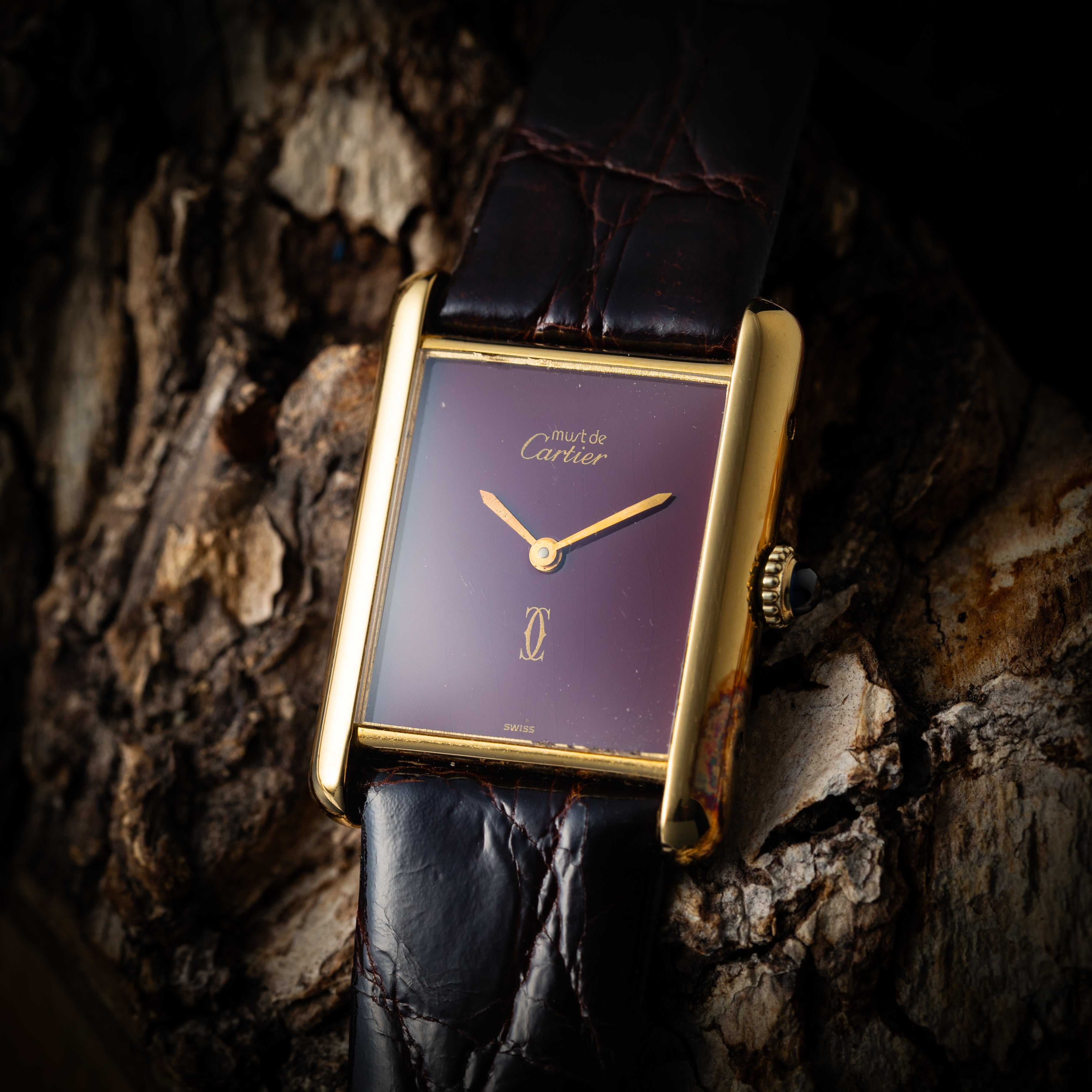 カルティエ マストタンク LMサイズ 1980年代製 ボルドーダイヤル 純正尾錠付き