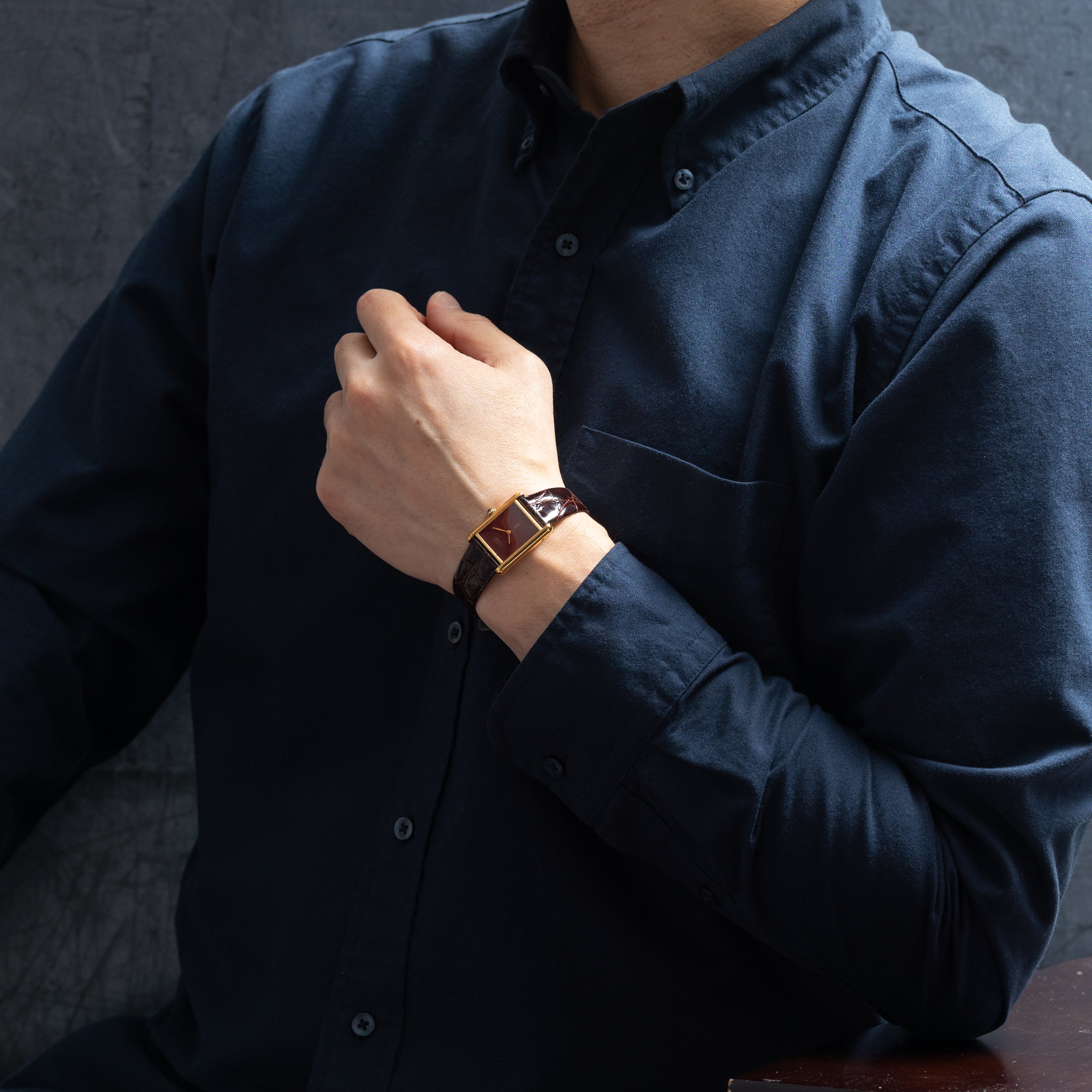 カルティエ マストタンク LMサイズ 1980年代製 ボルドーダイヤル 純正尾錠付き