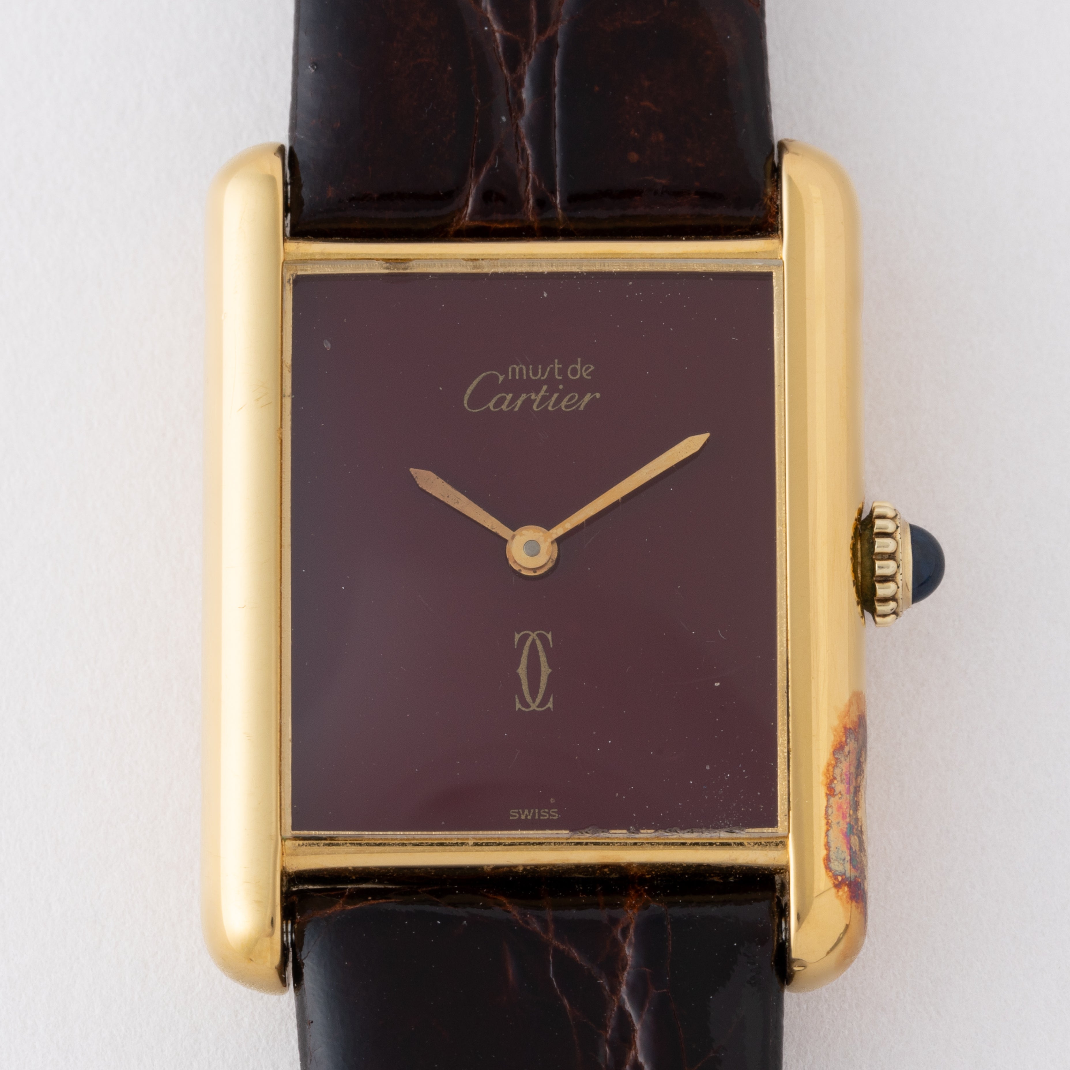 カルティエ マストタンク LMサイズ 1980年代製 ボルドーダイヤル 純正尾錠付き