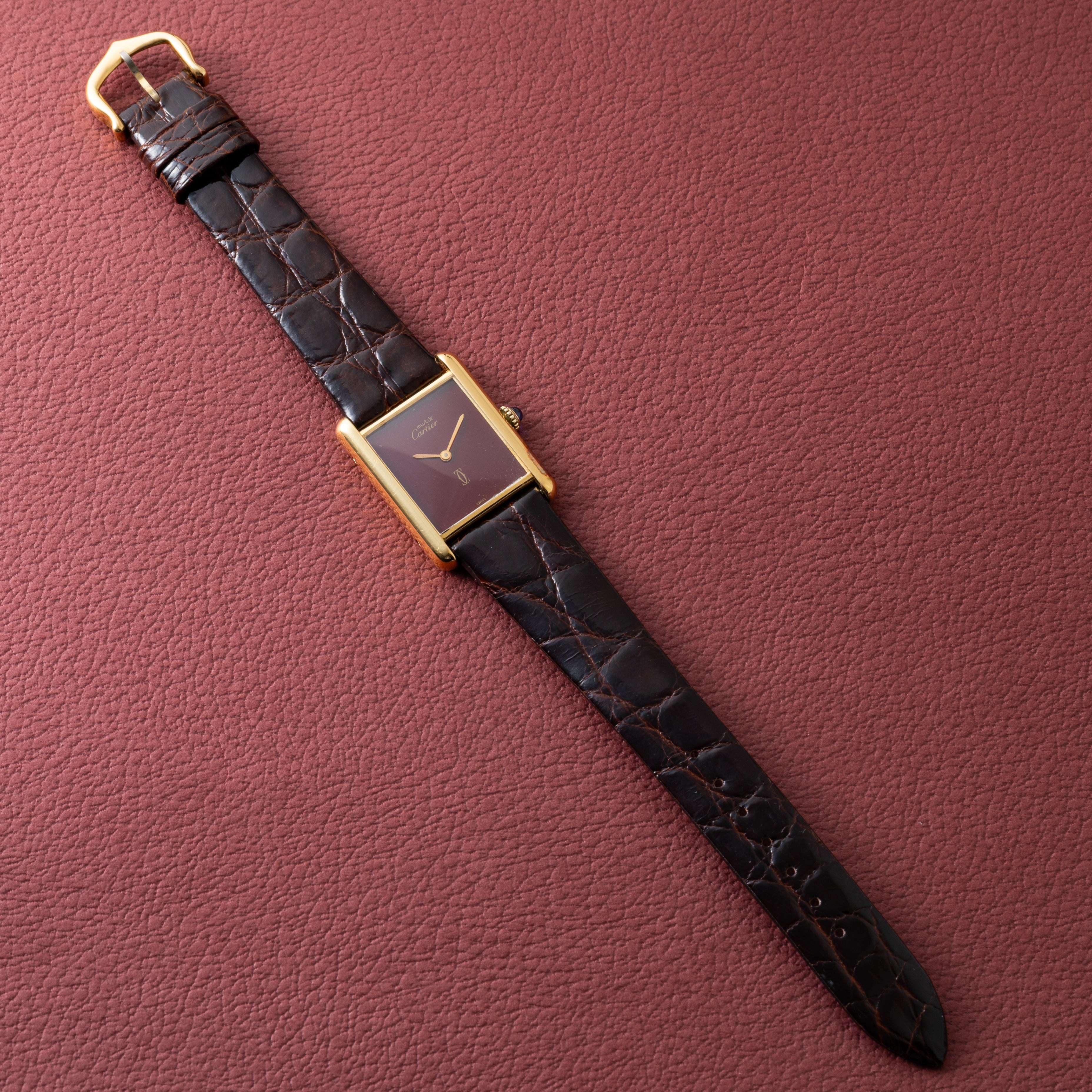 カルティエ マストタンク LMサイズ 1980年代製 ボルドーダイヤル 純正尾錠付き