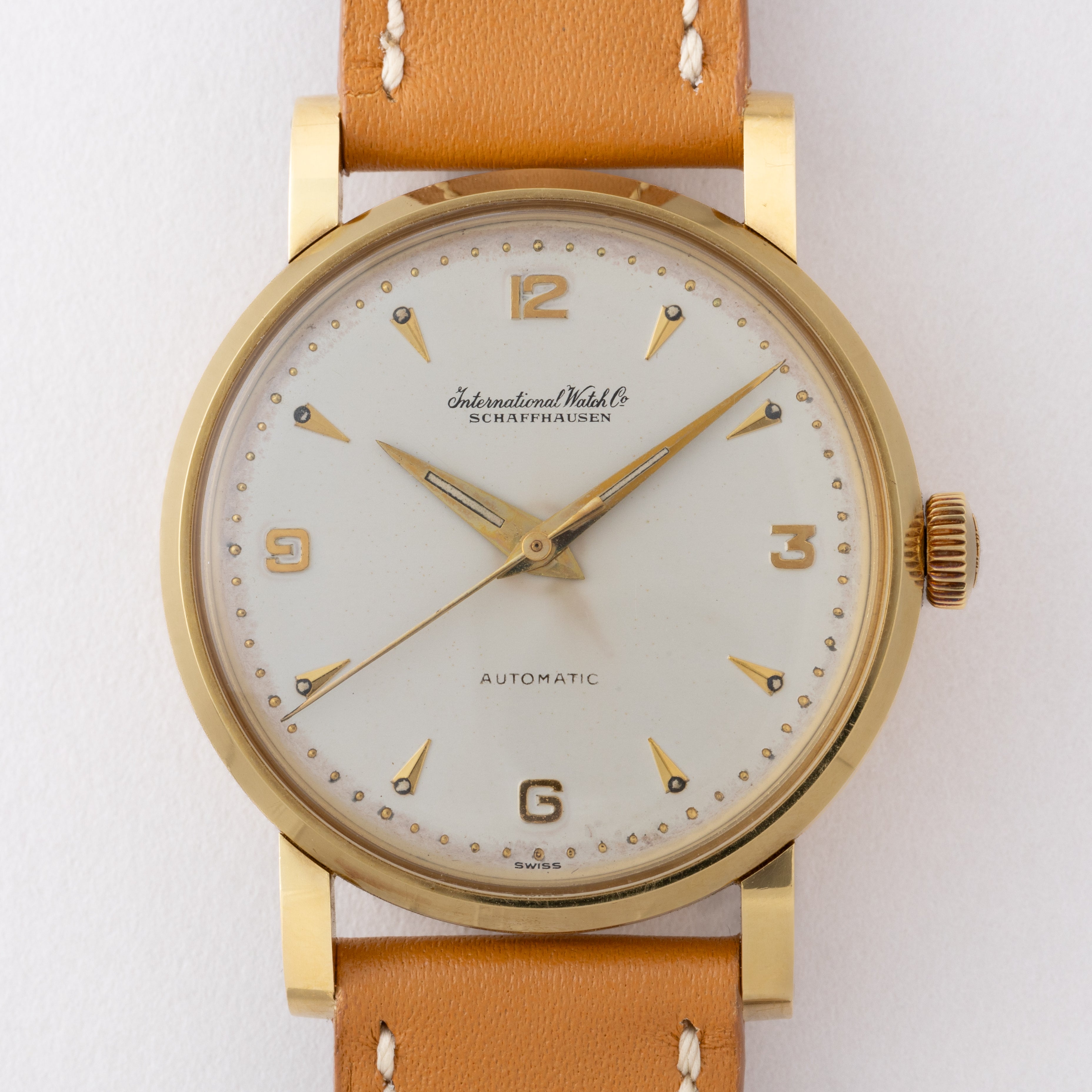 IWC 18金無垢ラウンドケース1957年製 箱、販売店ギャラ付き ペラトン式自動巻Cal.852