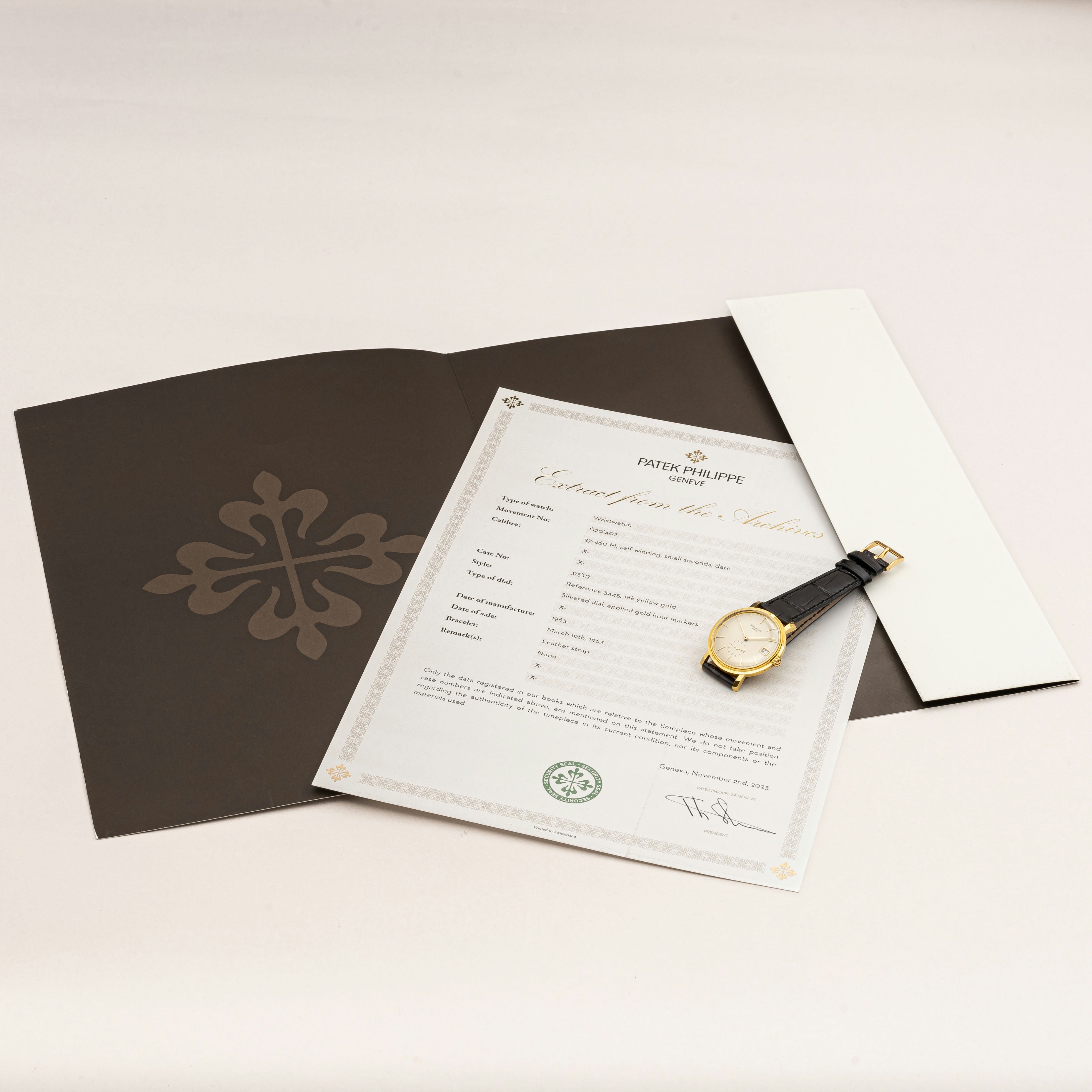 パテックフィリップ 1963年製 ラウンドケース 18金無垢 箱、アーカイブ付き