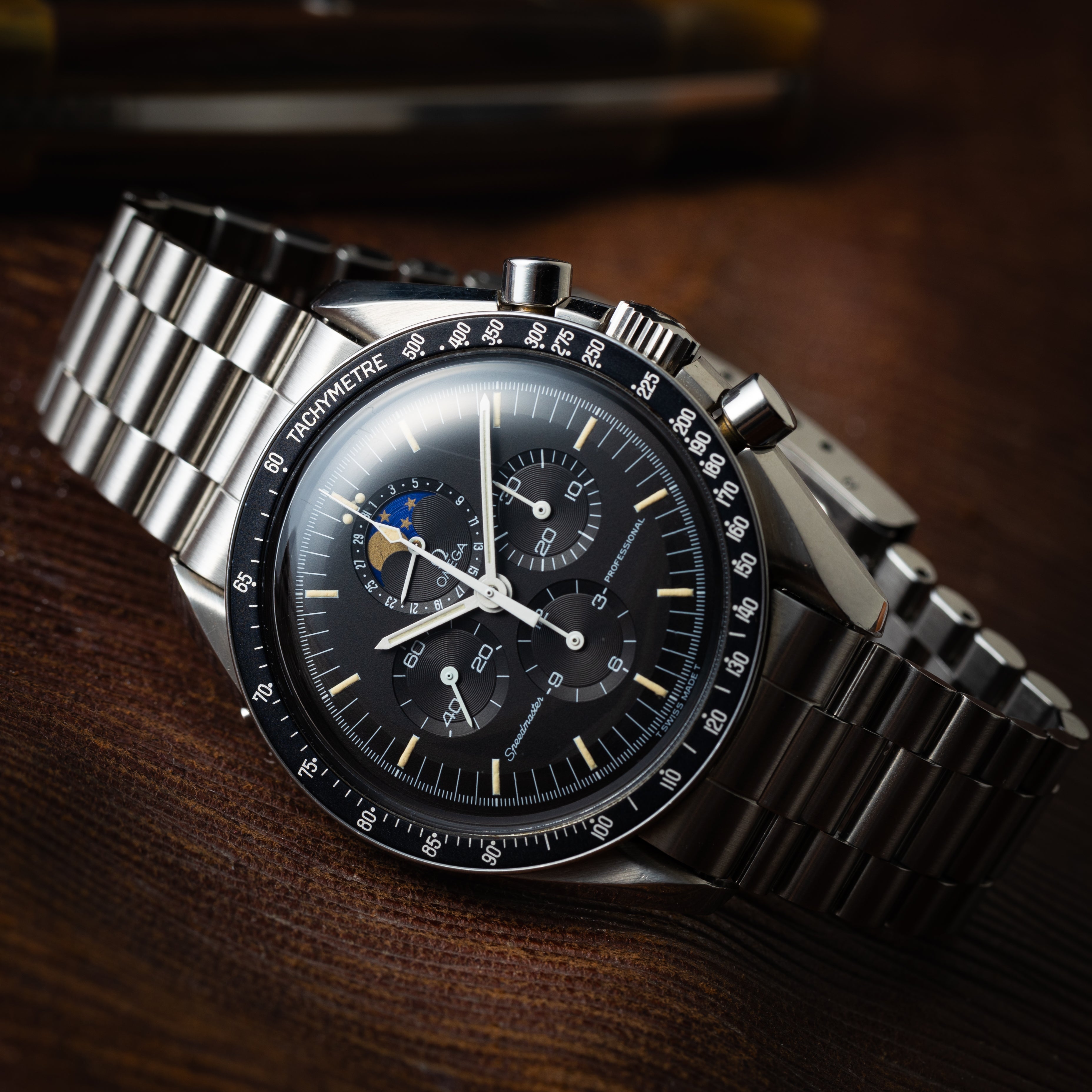 オメガ スピードマスター プロフェッショナル 1985年製 ムーンフェイズ Ref.345.0809 箱、ギャラ付き