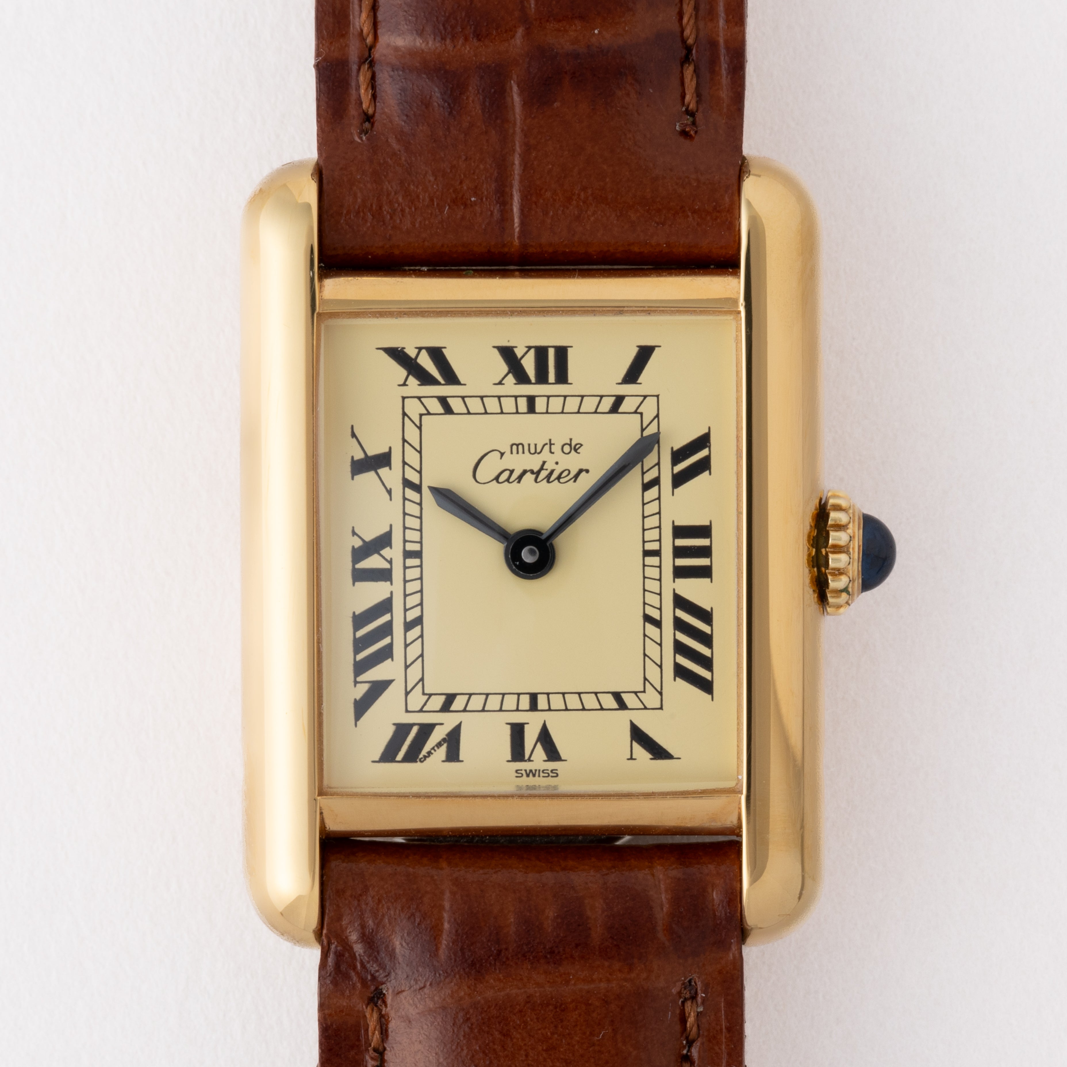 カルティエ マストタンク SMサイズ 1980年代 アイボリーローマンダイヤル 純正尾錠付き