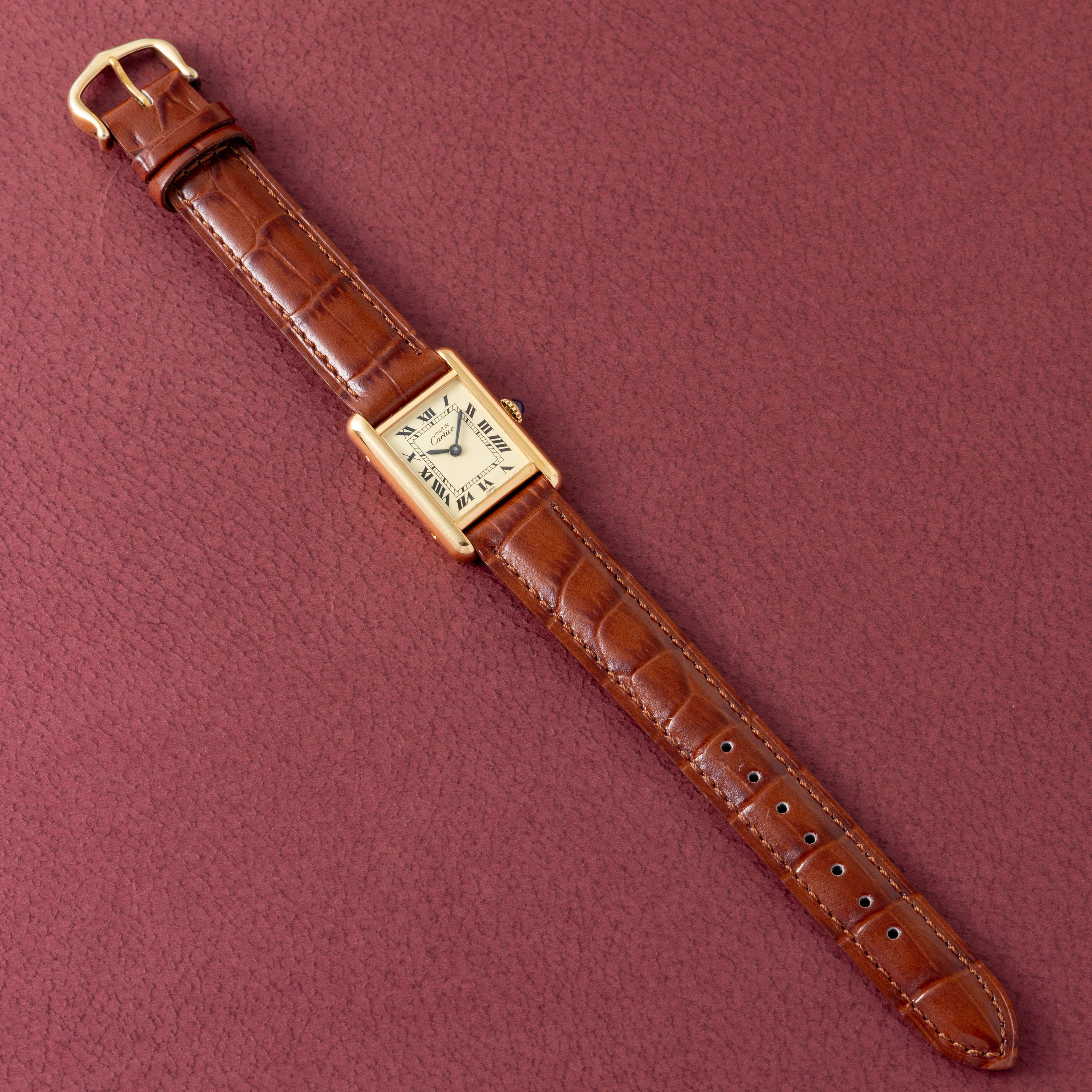 カルティエ マストタンク SMサイズ 1980年代 アイボリーローマンダイヤル 純正尾錠付き