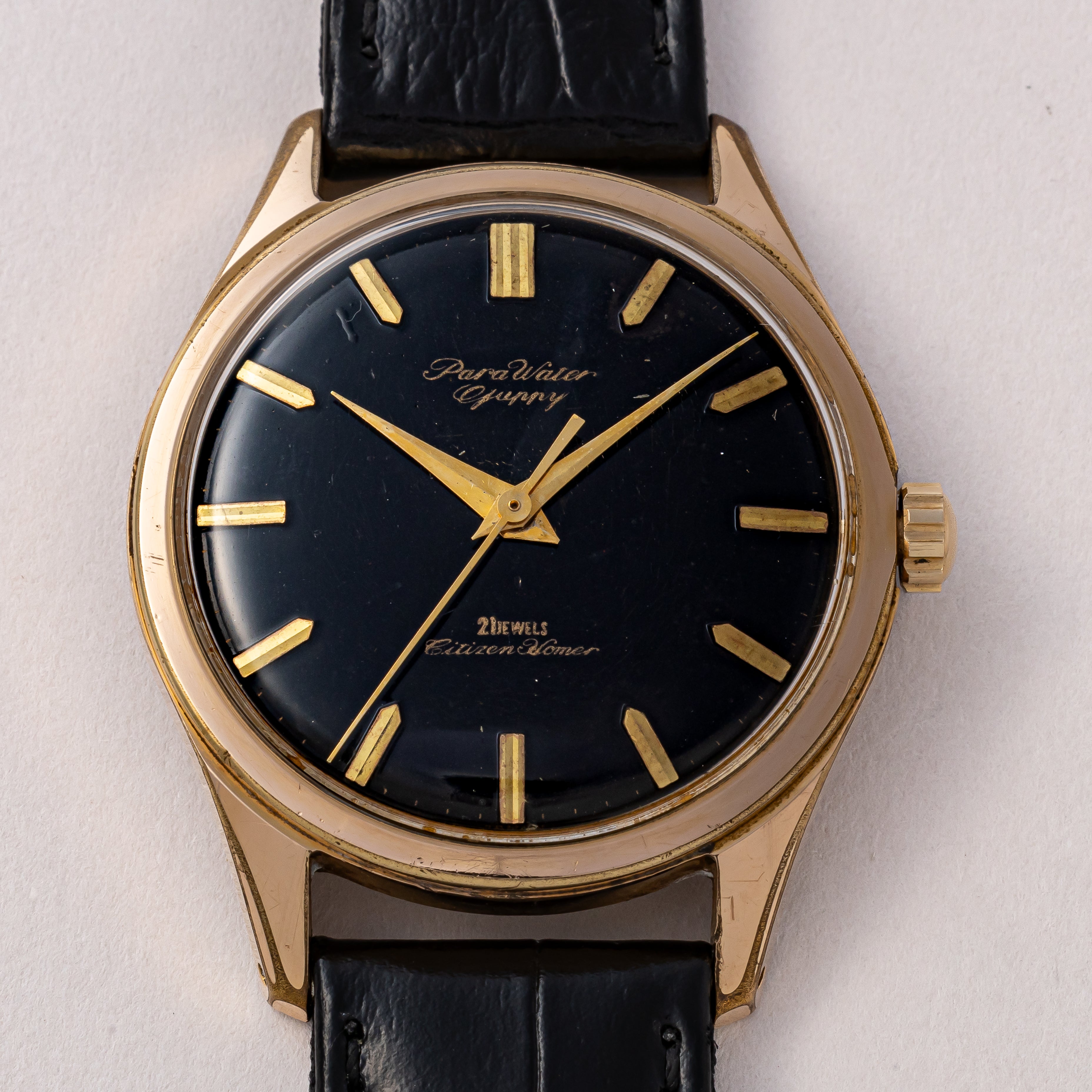 シチズン ホーマー パラウォーター グッピー 1960年代製 金張り ブラックミラーダイヤル スクリューバック
