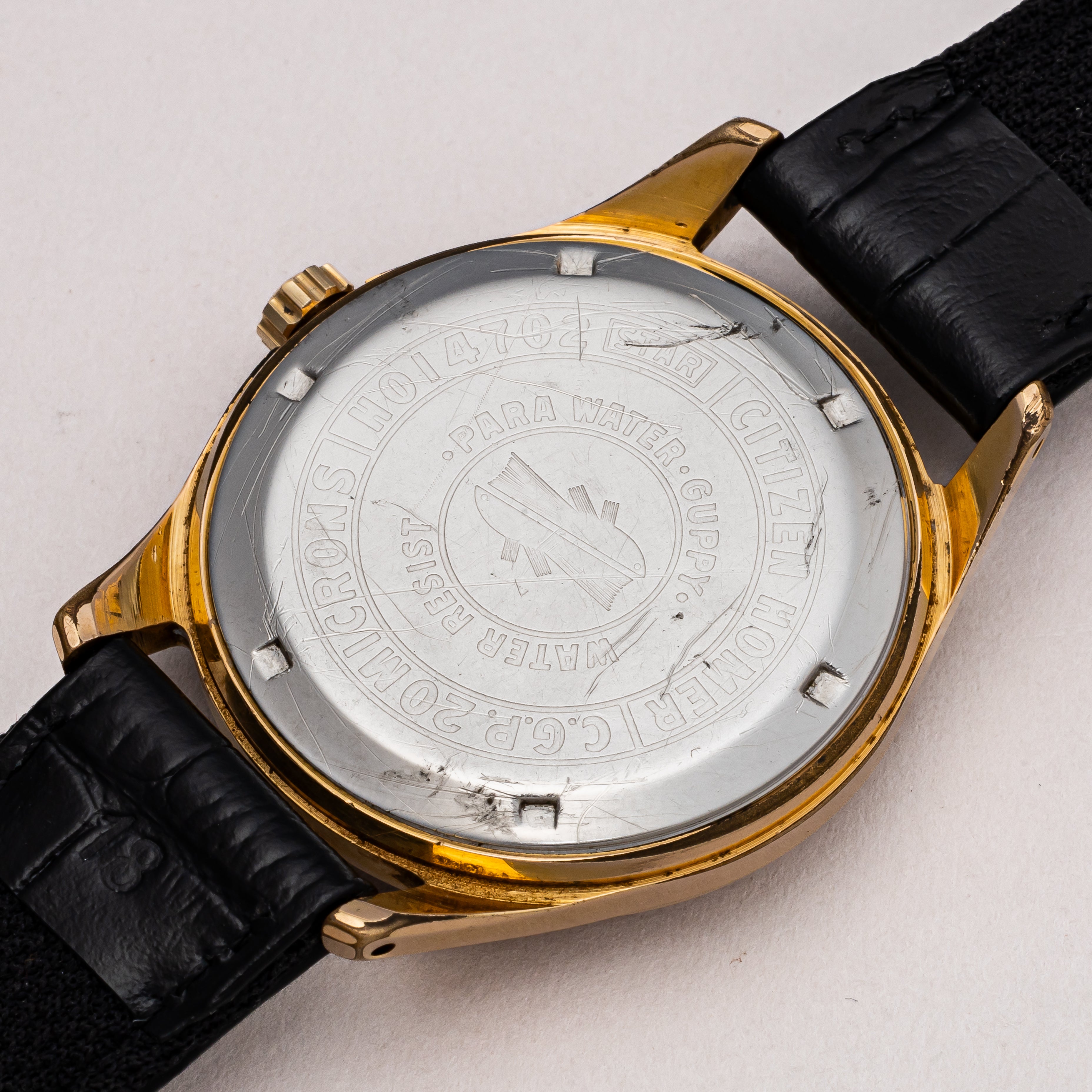 シチズン ホーマー パラウォーター グッピー 1960年代製 金張り ブラックミラーダイヤル スクリューバック