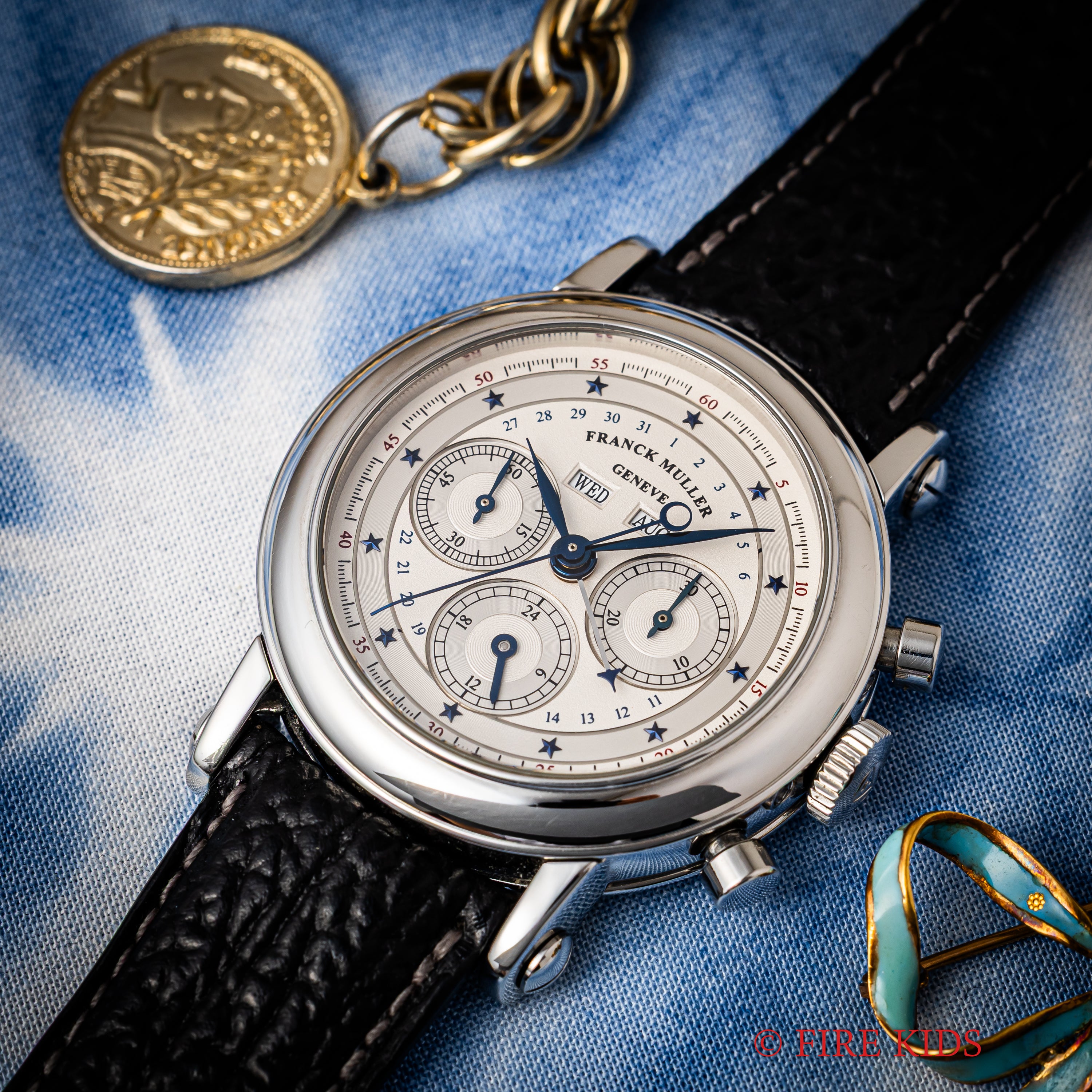 フランクミュラー スターダイヤル トリプルカレンダークロノグラフ Ref.7000CC 手巻き 1990年代製 箱、ギャラ、オリジナル革ベルト、純正尾錠付き