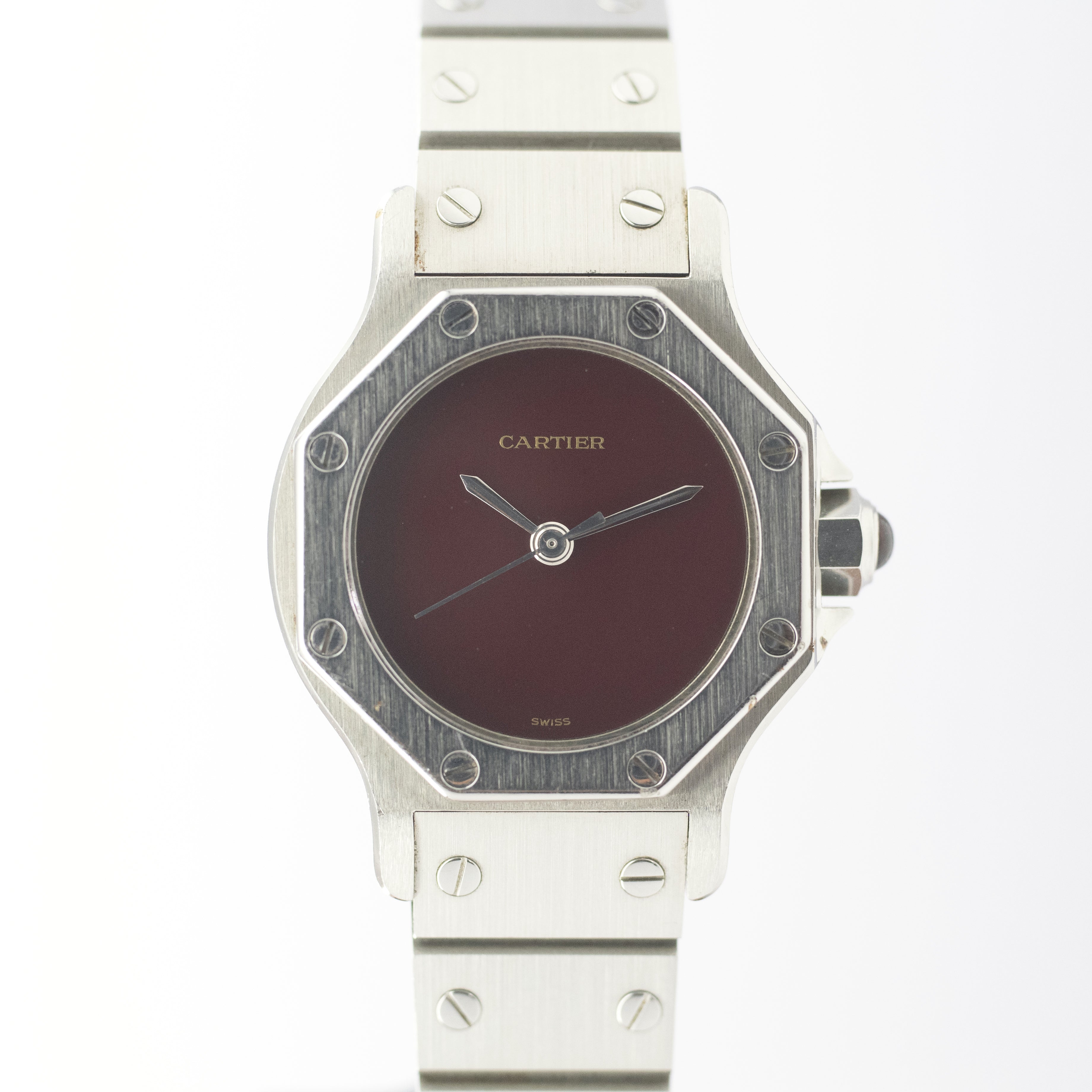 カルティエ サントスオクタゴン SM レディース ボルドーダイヤル 自動巻き 1980年代