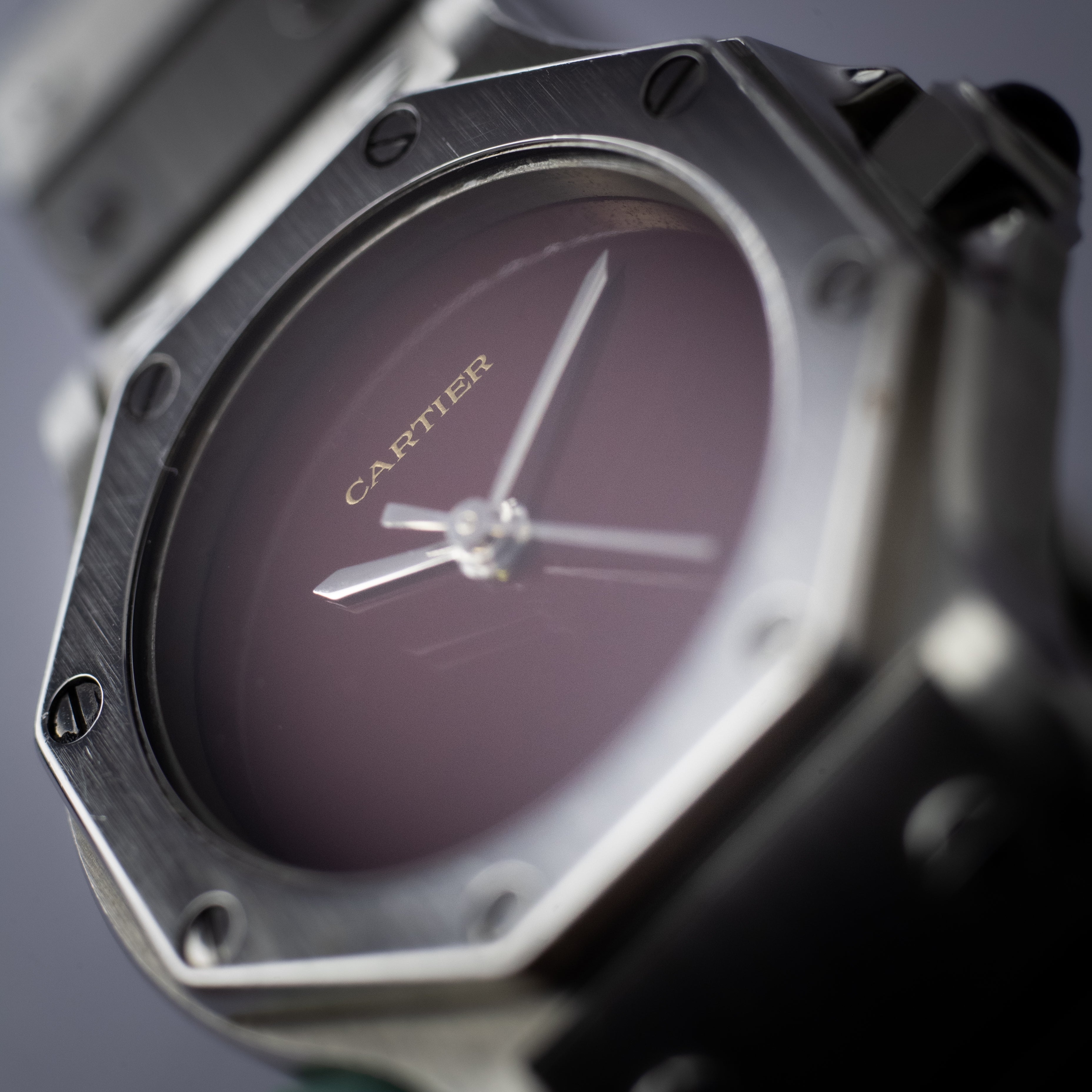 カルティエ サントスオクタゴン SM レディース ボルドーダイヤル 自動巻き 1980年代