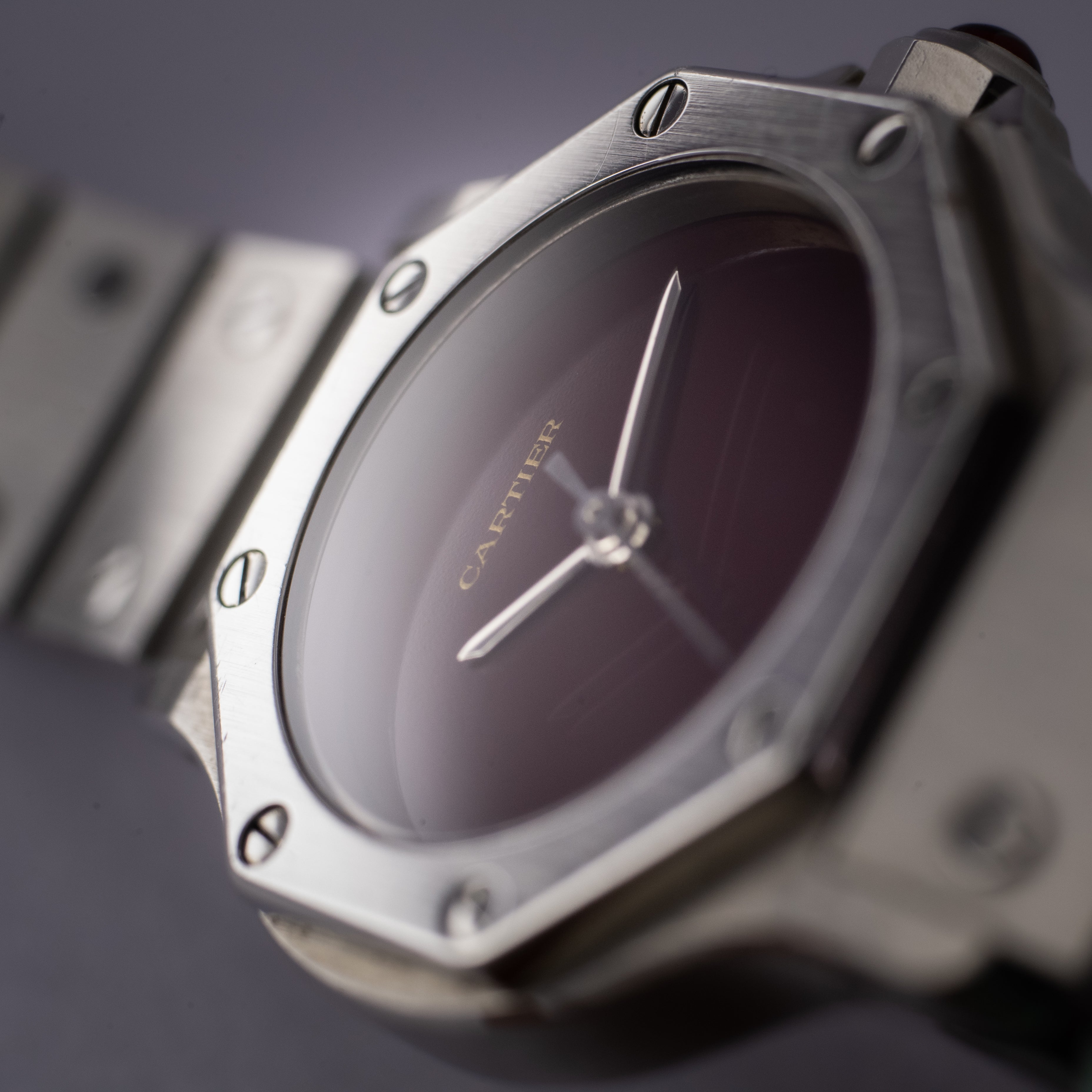 カルティエ サントスオクタゴン SM レディース ボルドーダイヤル 自動巻き 1980年代