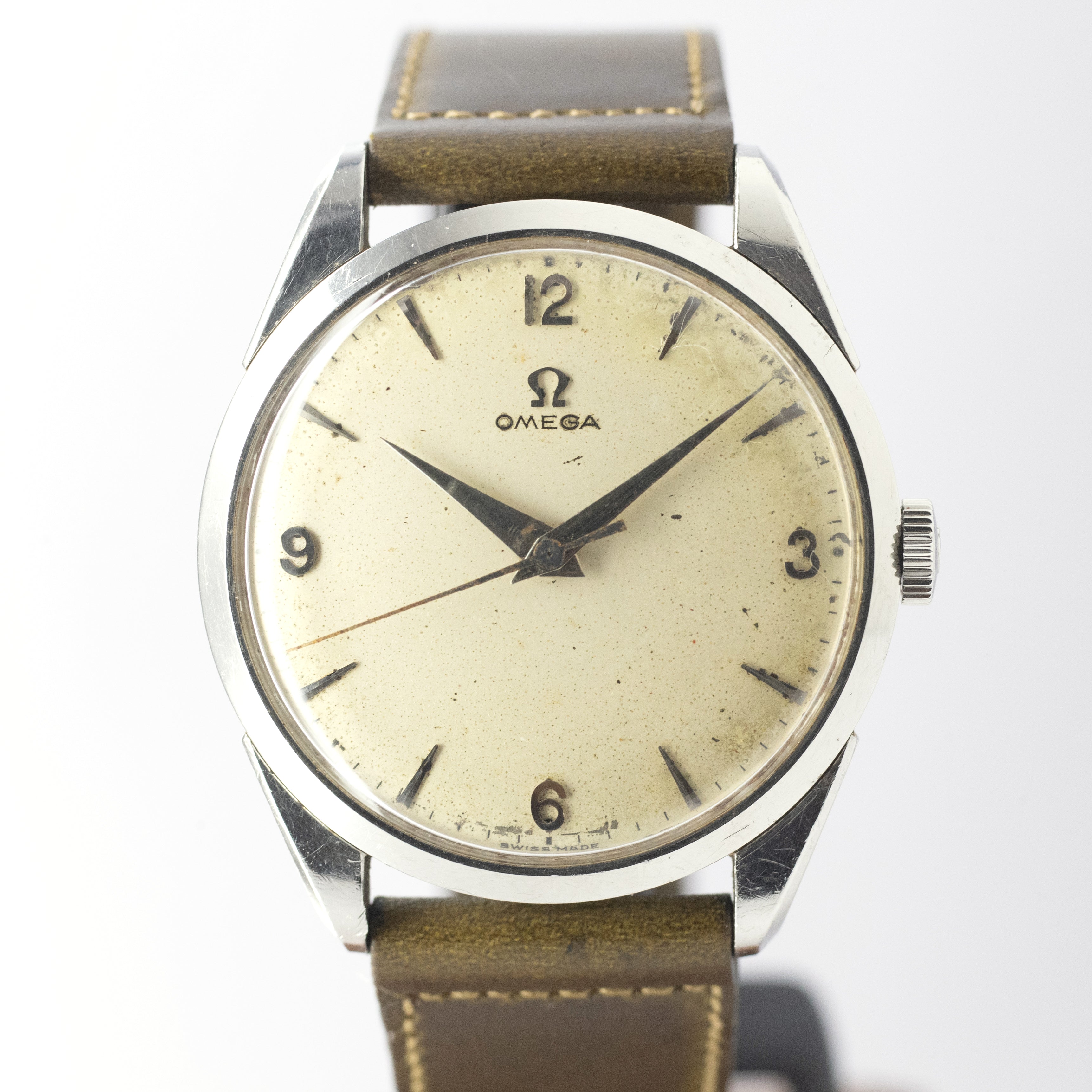 オメガ 30mmキャリバー 1958年製 ラウンド アイボリーダイヤル