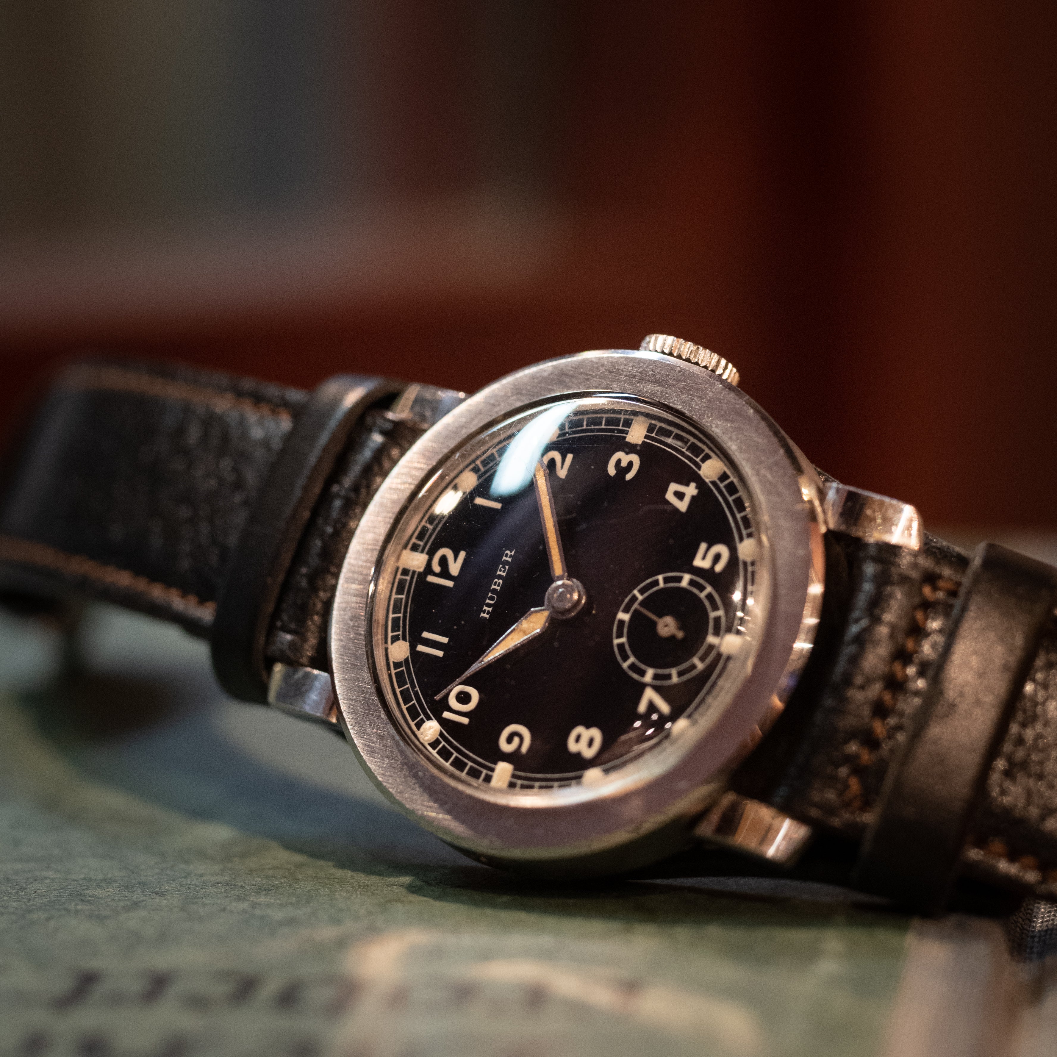 HUBER ブラックミラーダイヤル 1940年代製 フレキシブルラグ