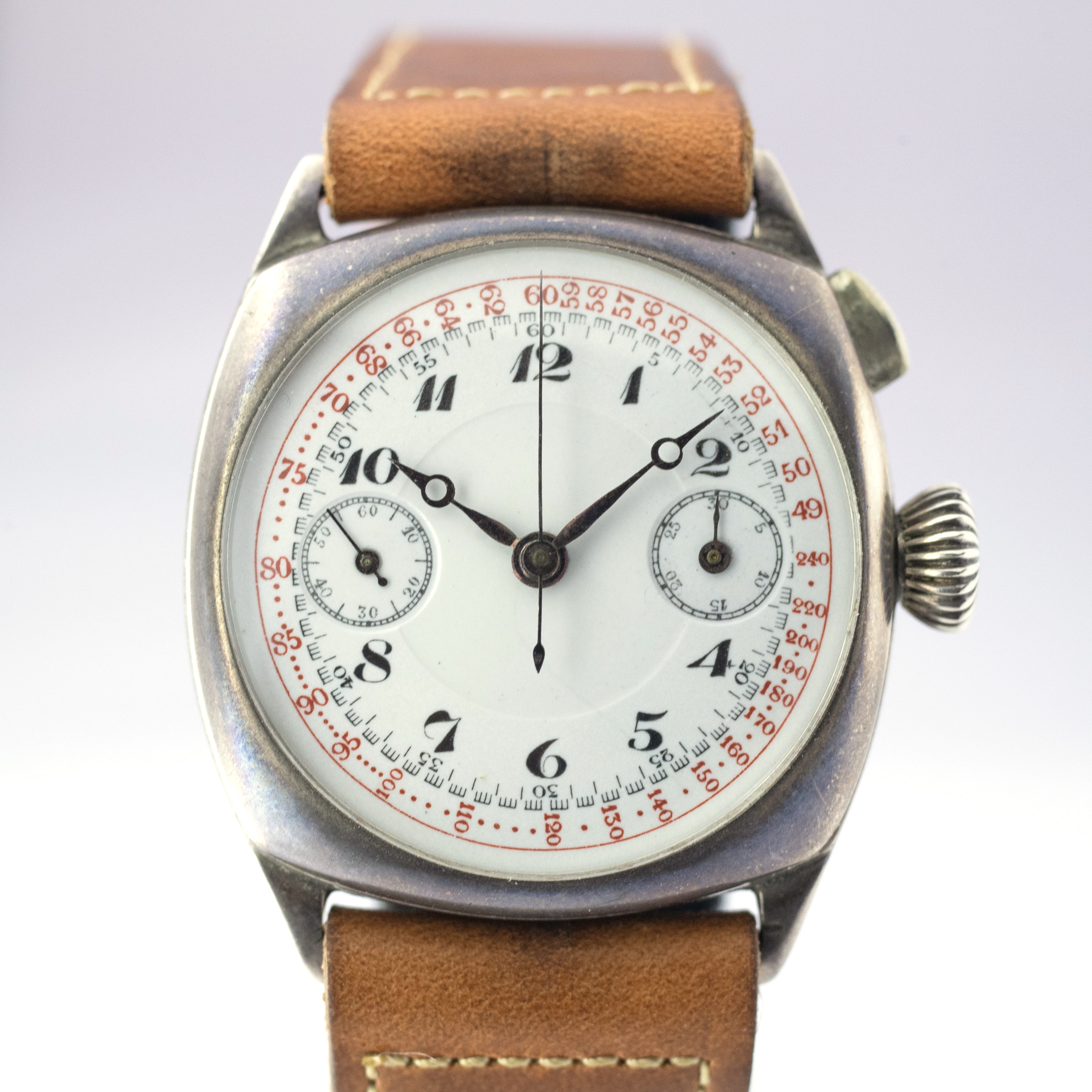 ミネルバ Cal.13-20CH ワンプッシュクロノ 銀無垢クッションケース 1930年代