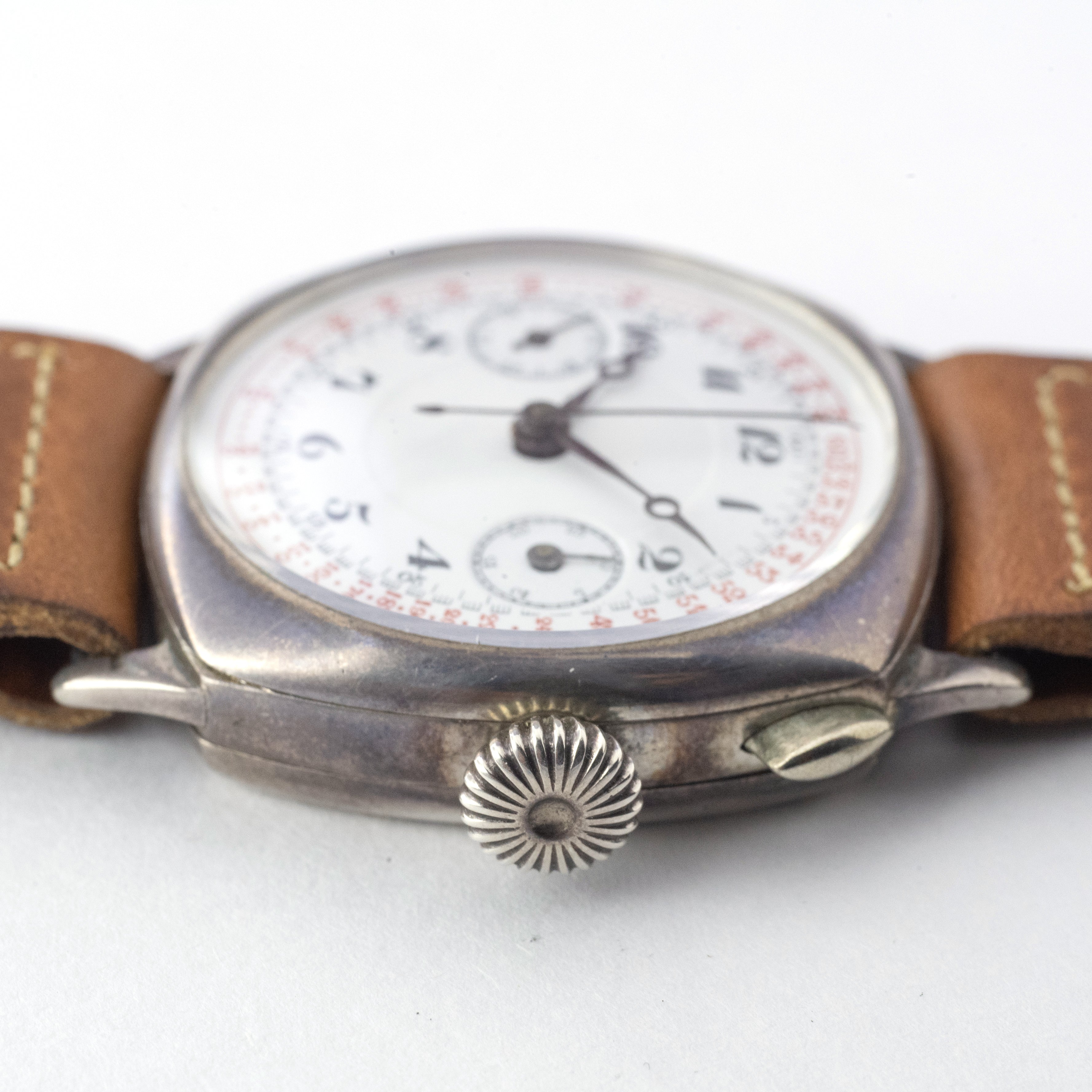 ミネルバ Cal.13-20CH ワンプッシュクロノ 銀無垢クッションケース 1930年代