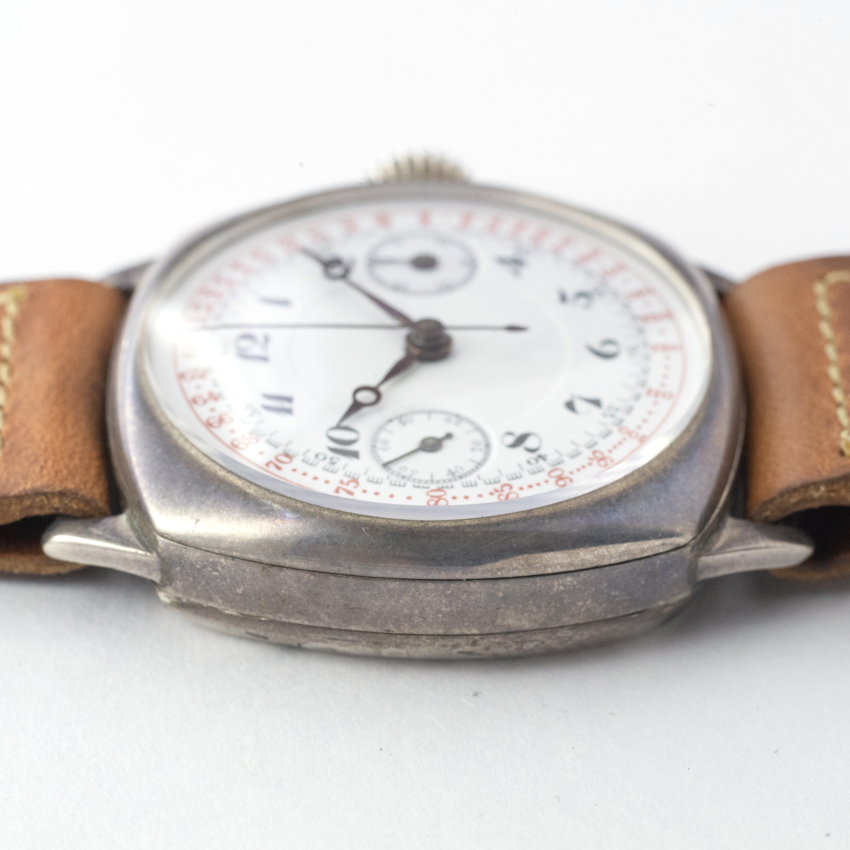 ミネルバ Cal.13-20CH ワンプッシュクロノ 銀無垢クッションケース 1930年代