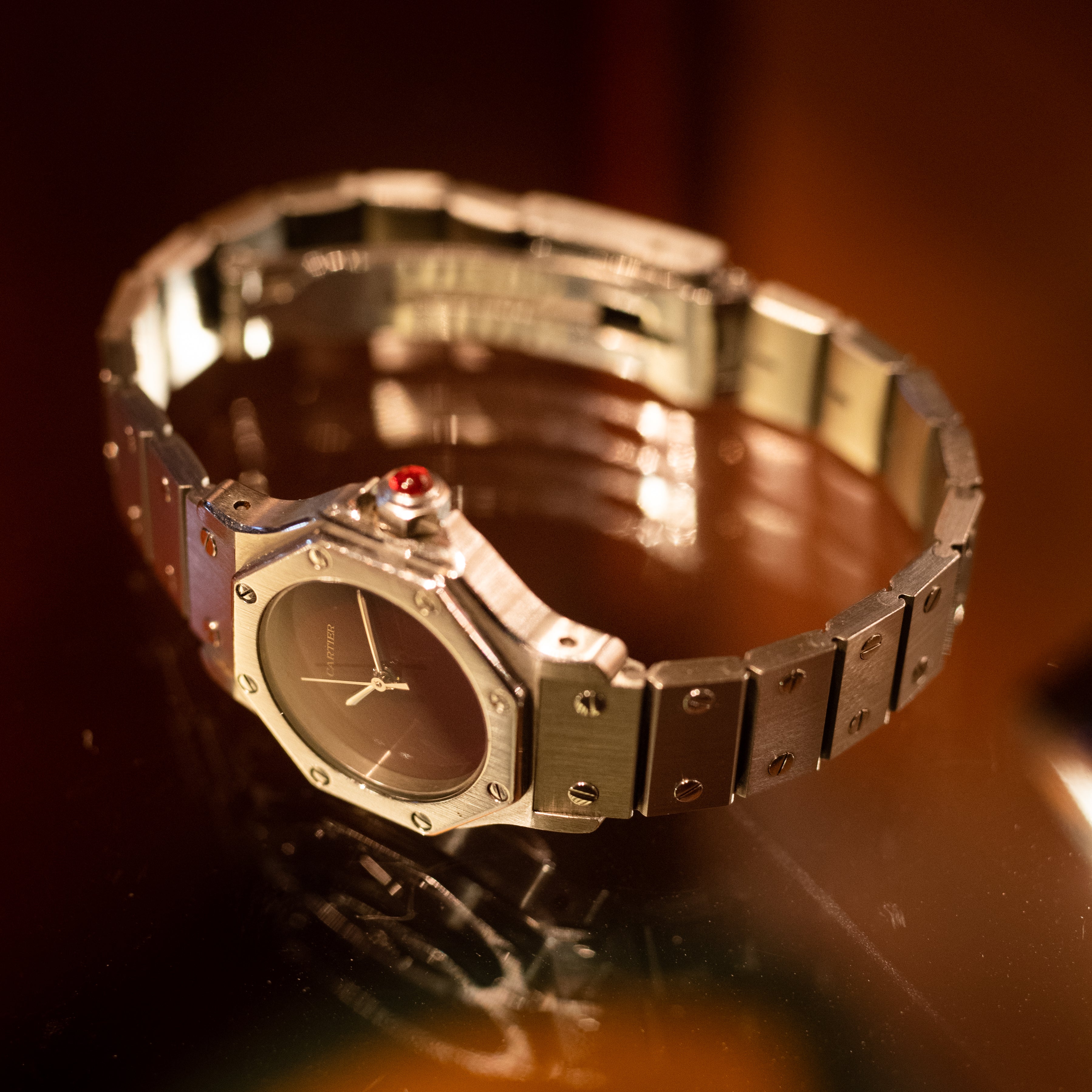 カルティエ サントスオクタゴン SM レディース ボルドーダイヤル 自動巻き 1980年代