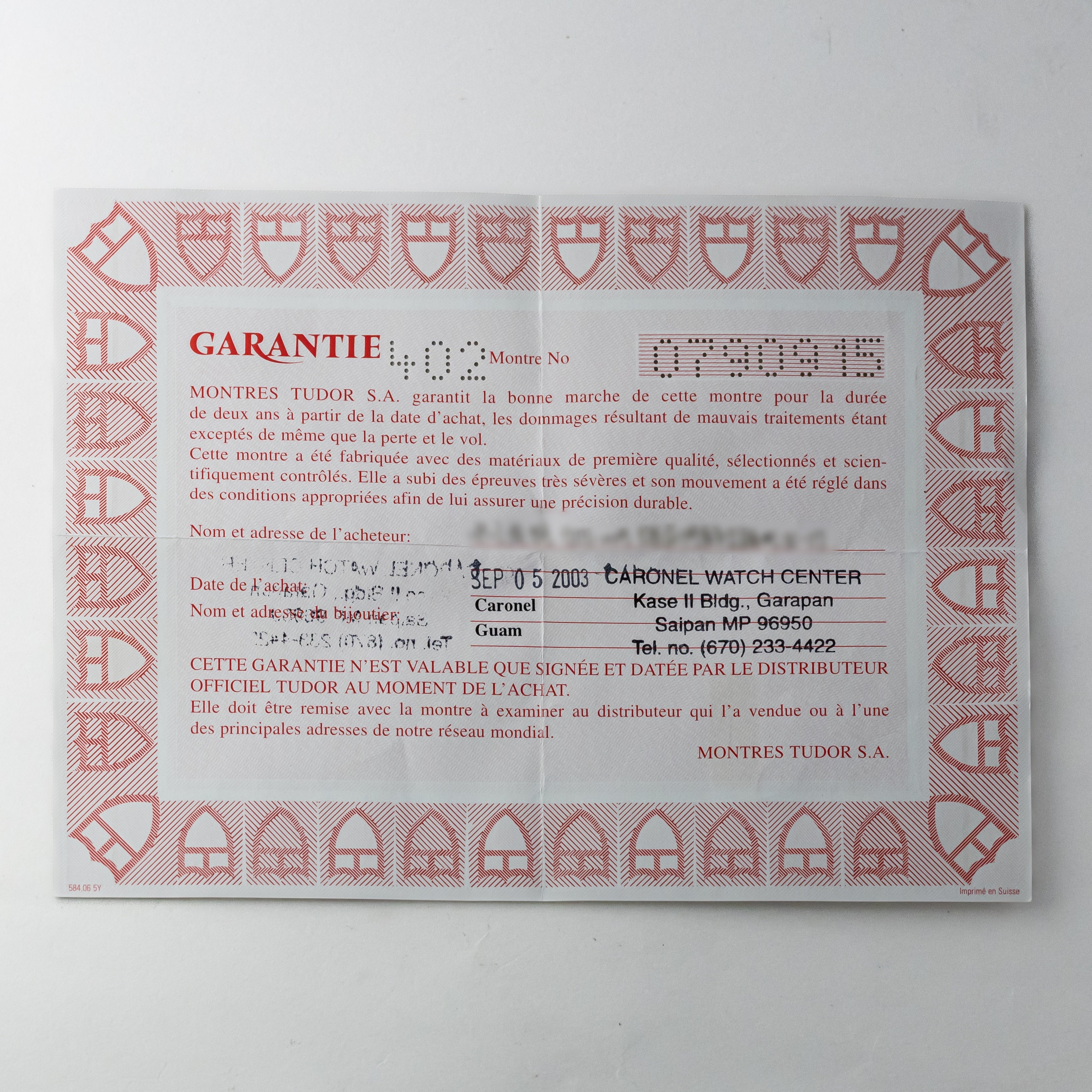 チューダー ハイドロノート ブルーダイヤル 2001年製 箱、ギャランティー付き