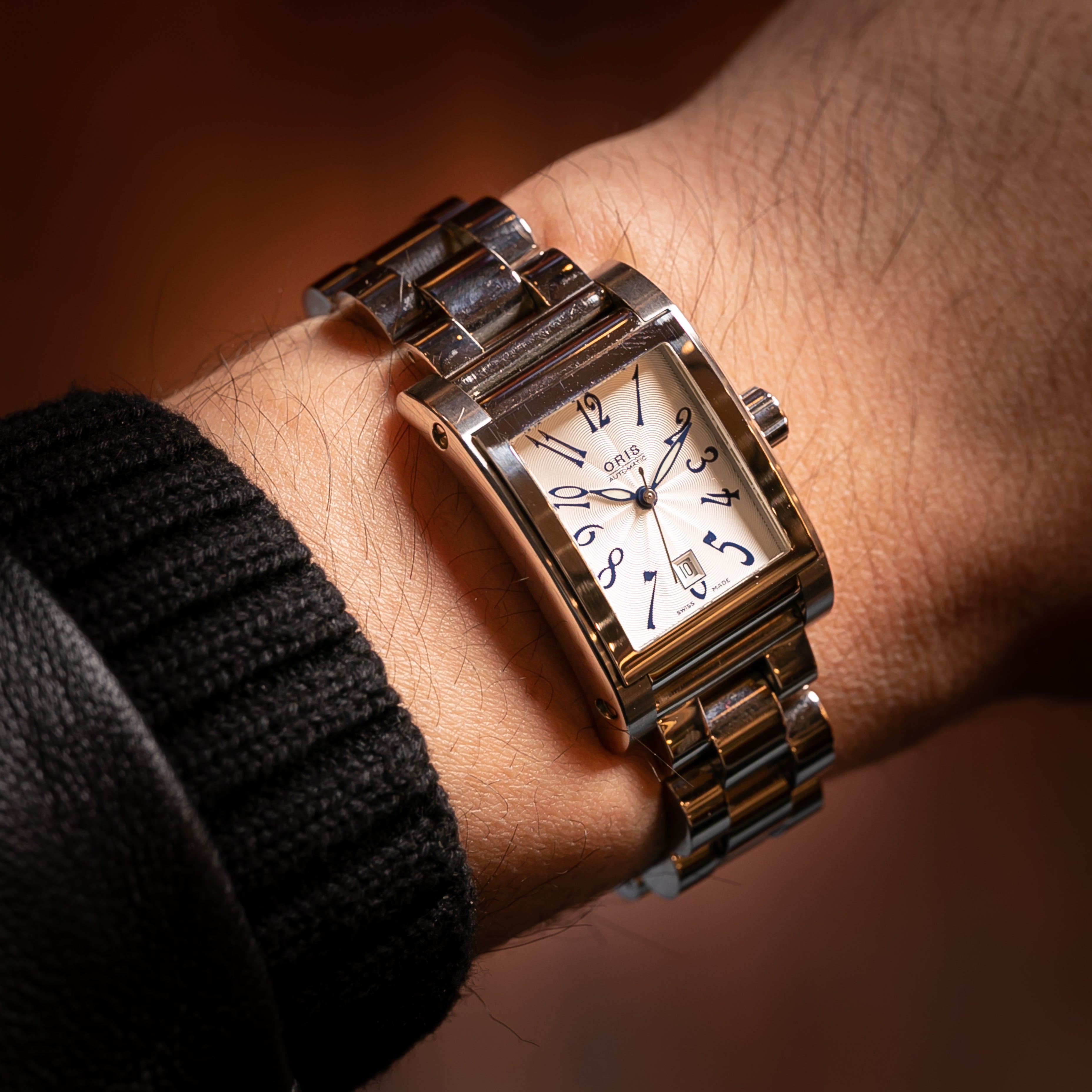 オリス レクタンギュラー ギョーシェダイヤル オート 裏スケルトン 純正ステンレスブレス 2000年代