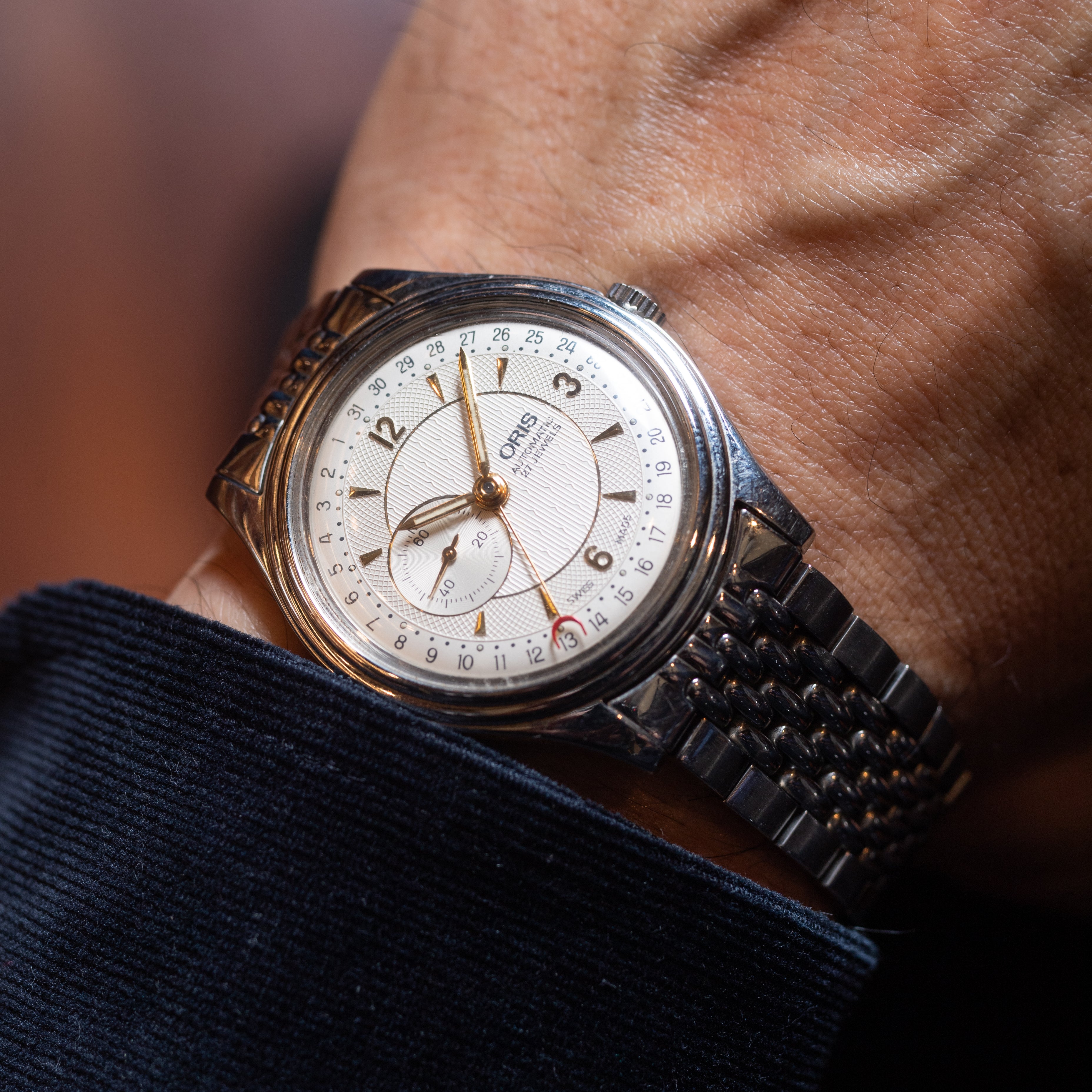 オリス ポインターデイト 純正ブレス オートマチック 1990年代 裏スケルトン