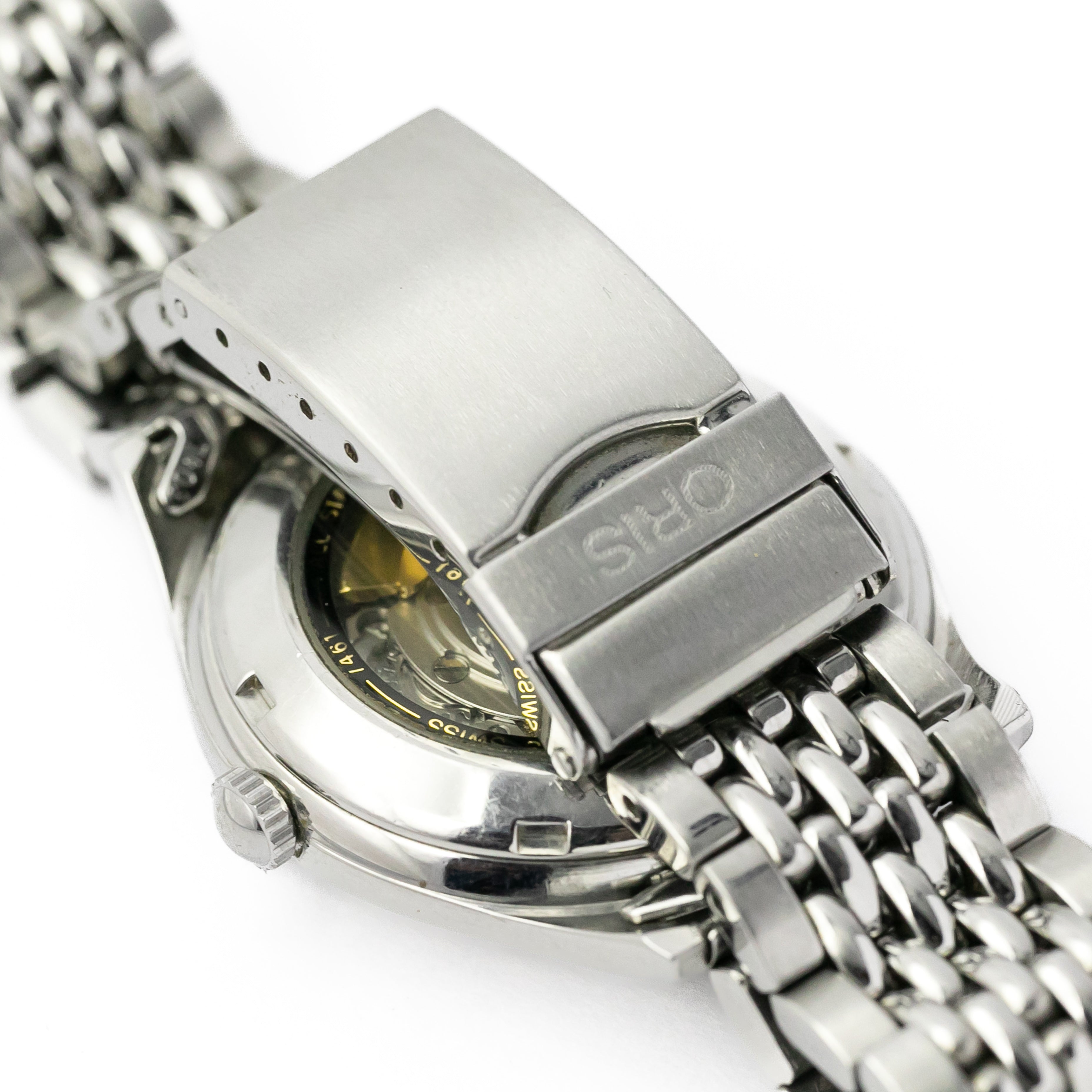 オリス ポインターデイト 純正ブレス オートマチック 1990年代 裏スケルトン