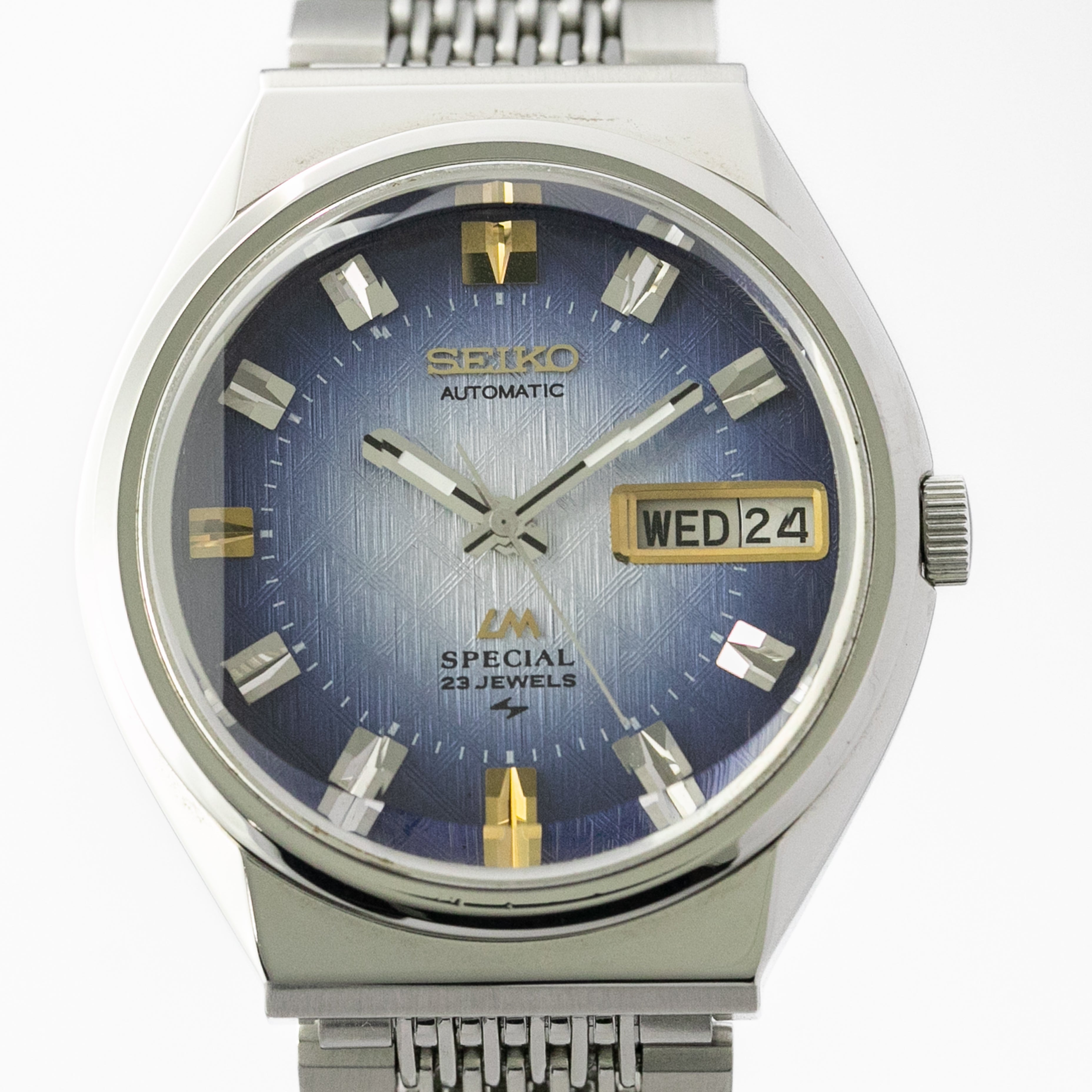 セイコー LM スペシャル 1974年製 カットガラス オートマチック リネンブルーグラデーションダイヤル デイデイト