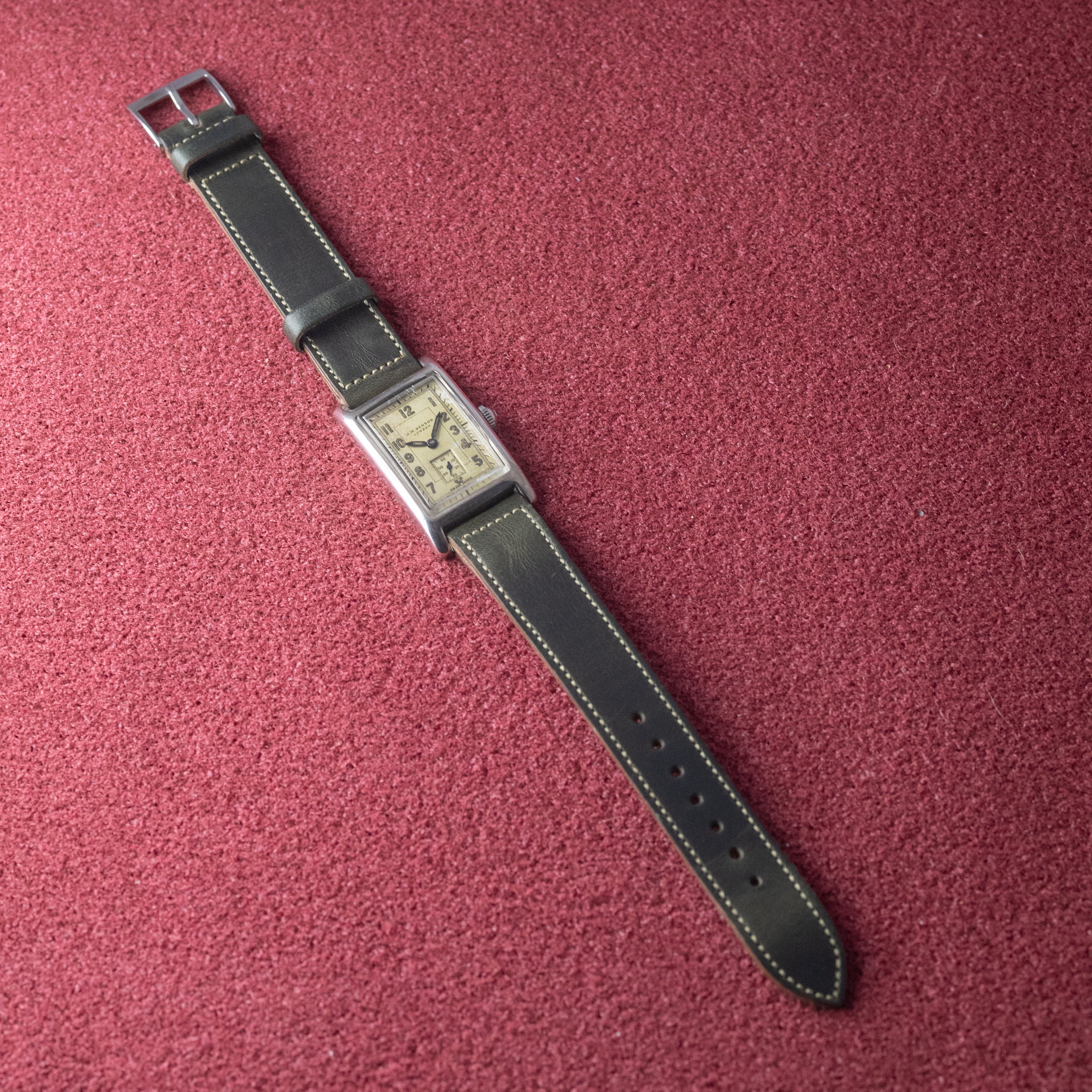 JWベンソン 銀無垢レクタンギュラー クラムシェル 箱付き 1930年代 手巻き