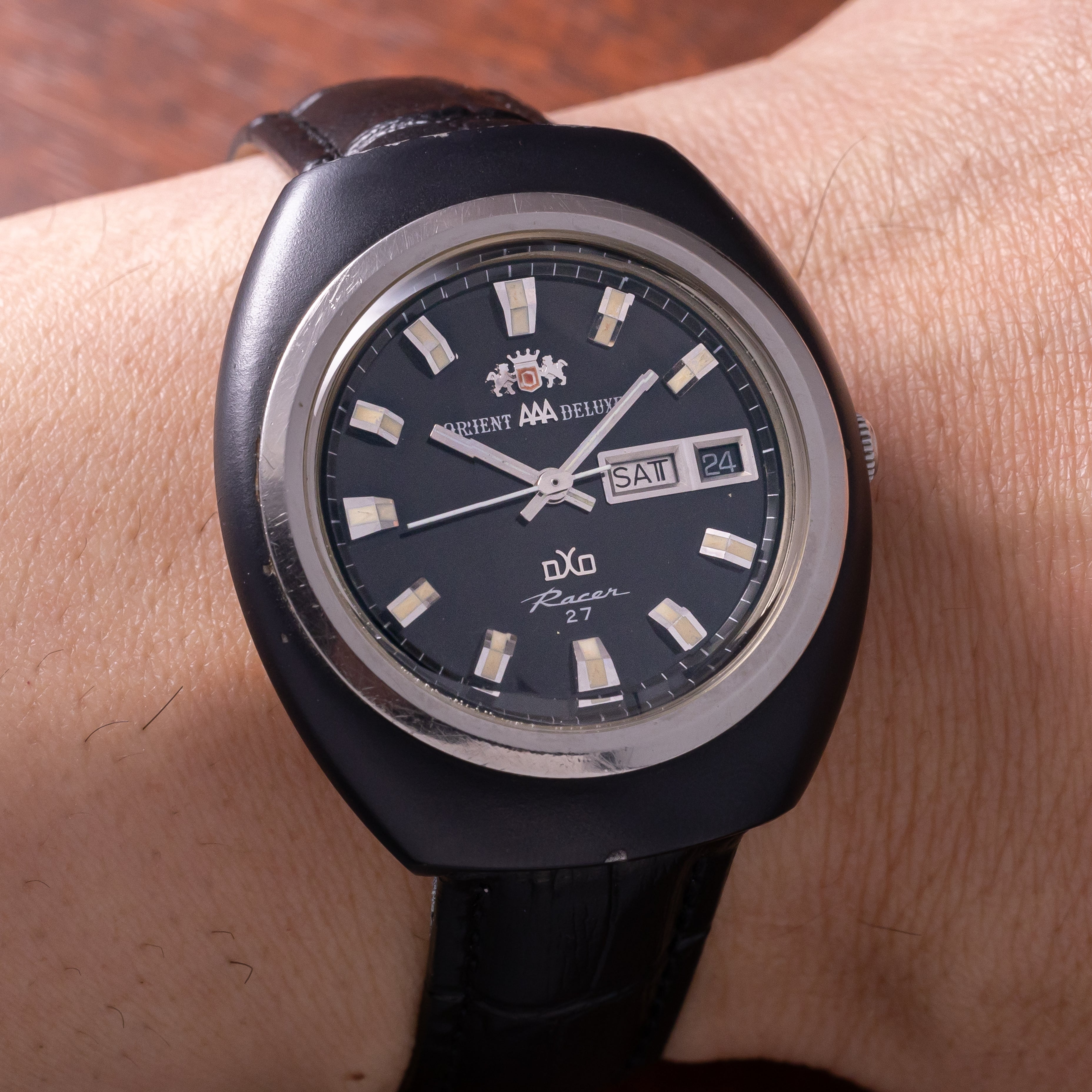 オリエント レーサーブラックケース 1970年代製 カットガラス デイデイト