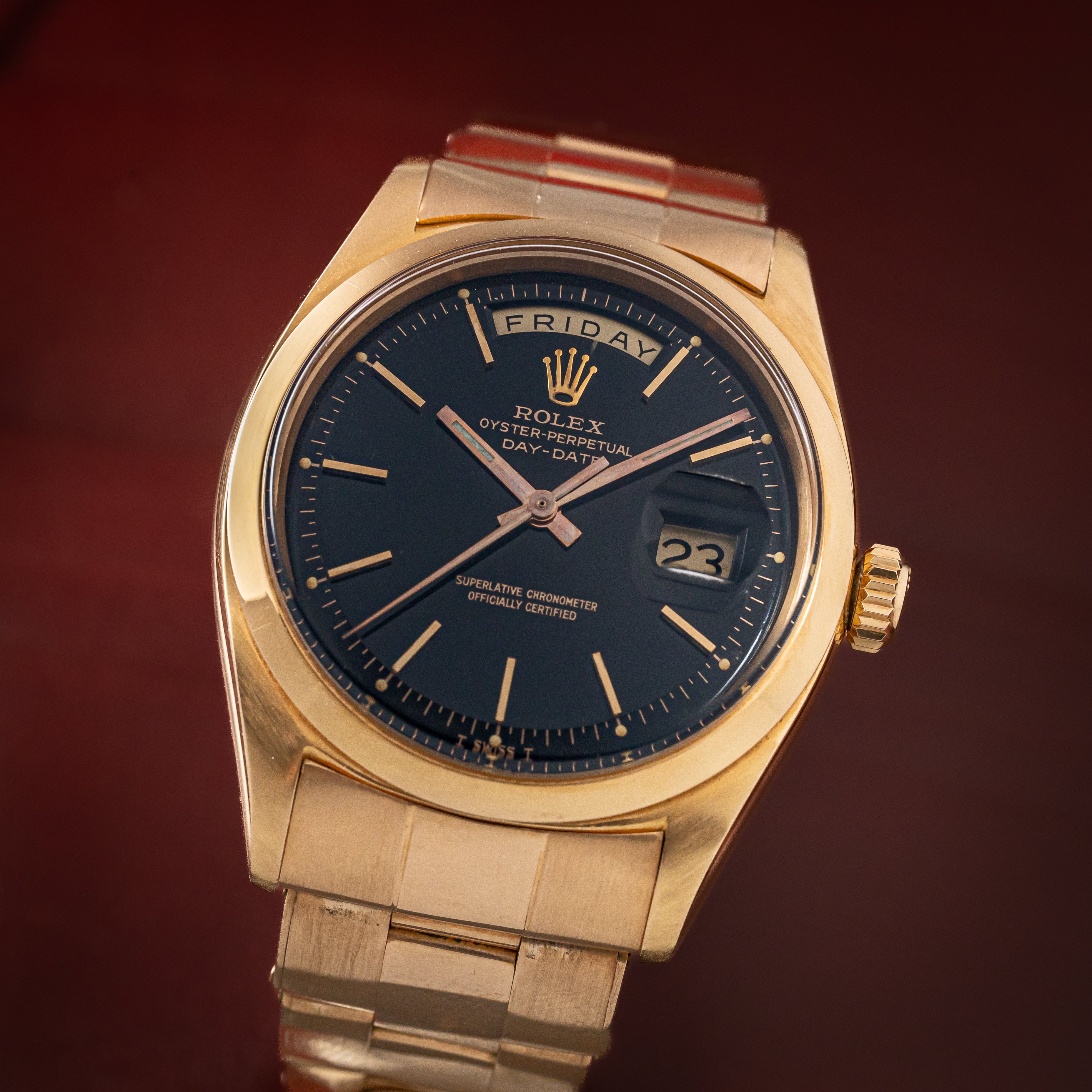 ロレックス デイデイト Ref.1802 18Kピンクゴールド ブラックミラーダイヤル 純正3連オイスターブレス 1960年代製