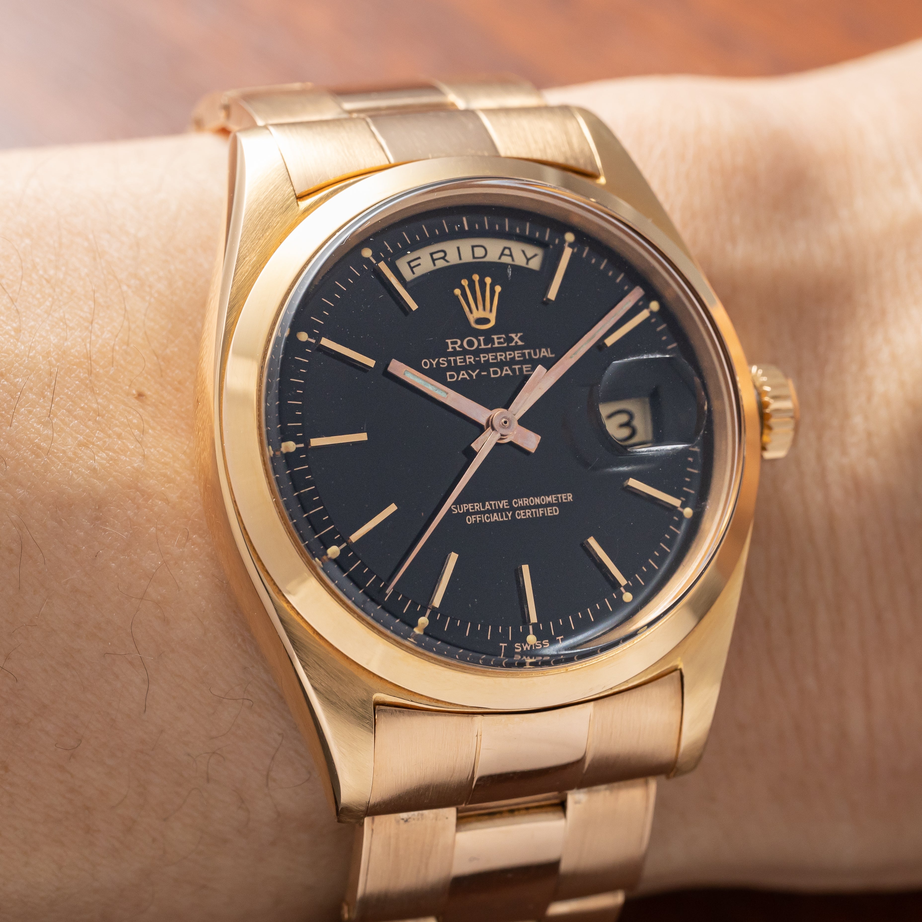 ロレックス デイデイト Ref.1802 18Kピンクゴールド ブラックミラーダイヤル 純正3連オイスターブレス 1960年代製
