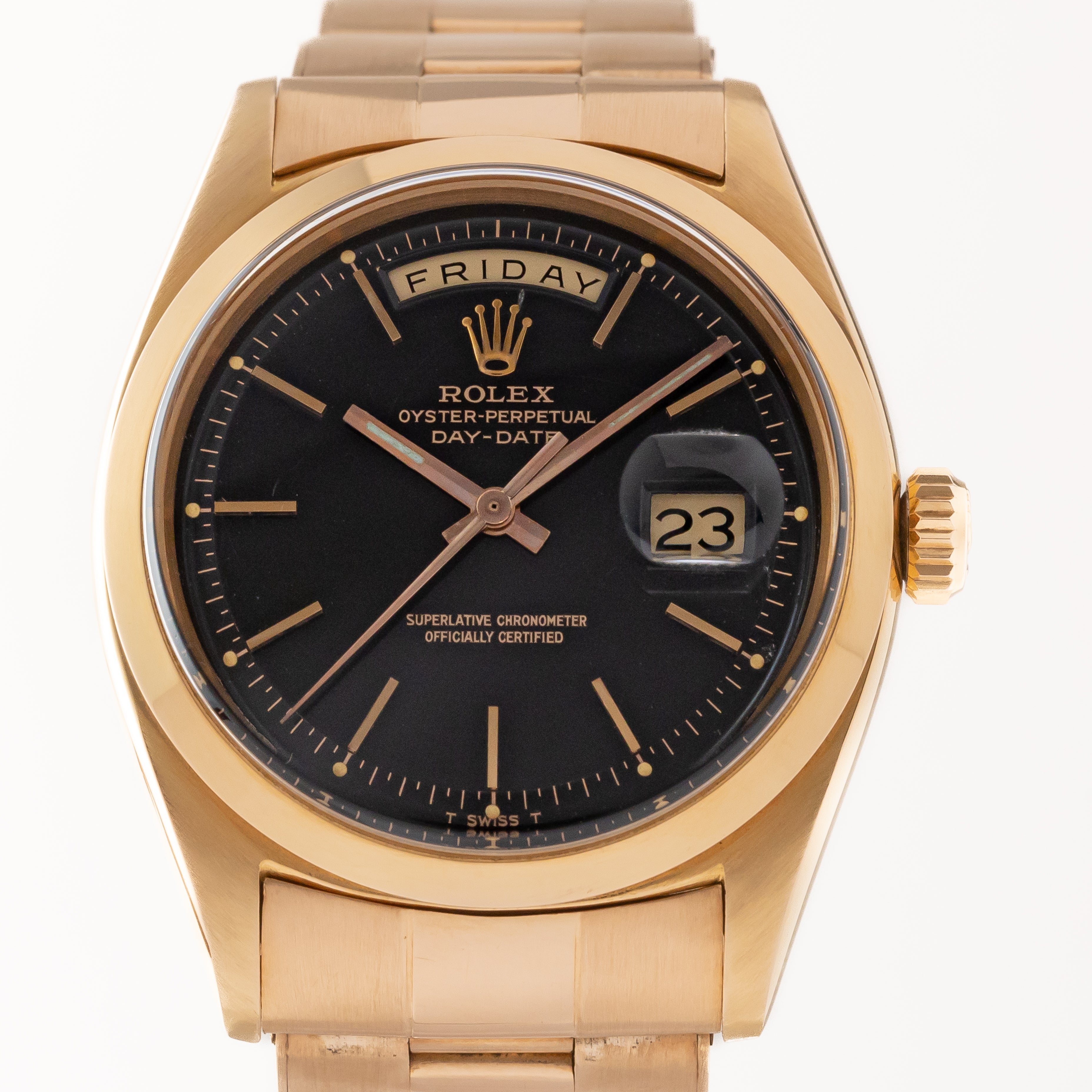 ロレックス デイデイト Ref.1802 18Kピンクゴールド ブラックミラーダイヤル 純正3連オイスターブレス 1960年代製