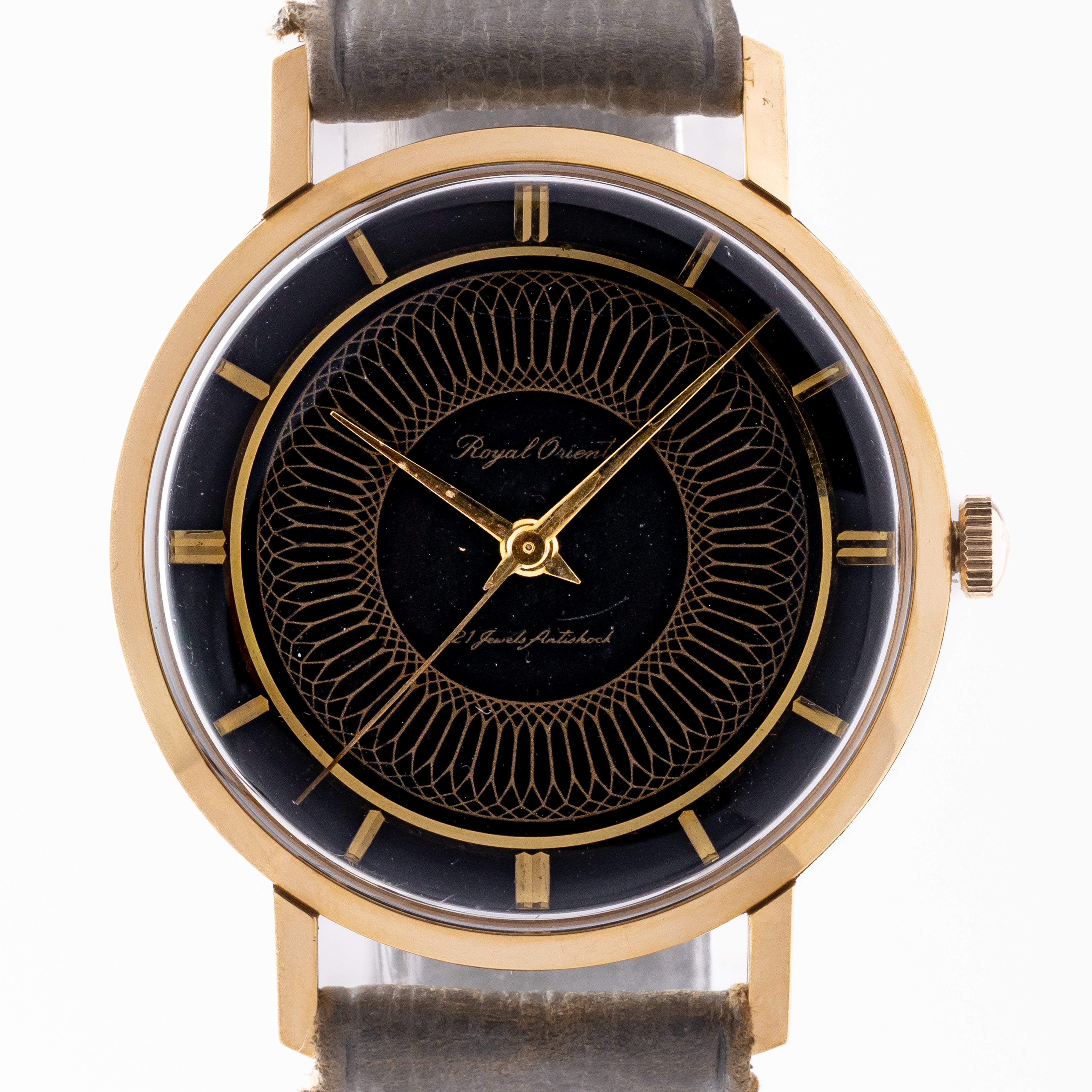 オリエント ロイヤルオリエント 1960年代製 オリジナルブラック幾何学模様ダイヤル オリジナルベルト
