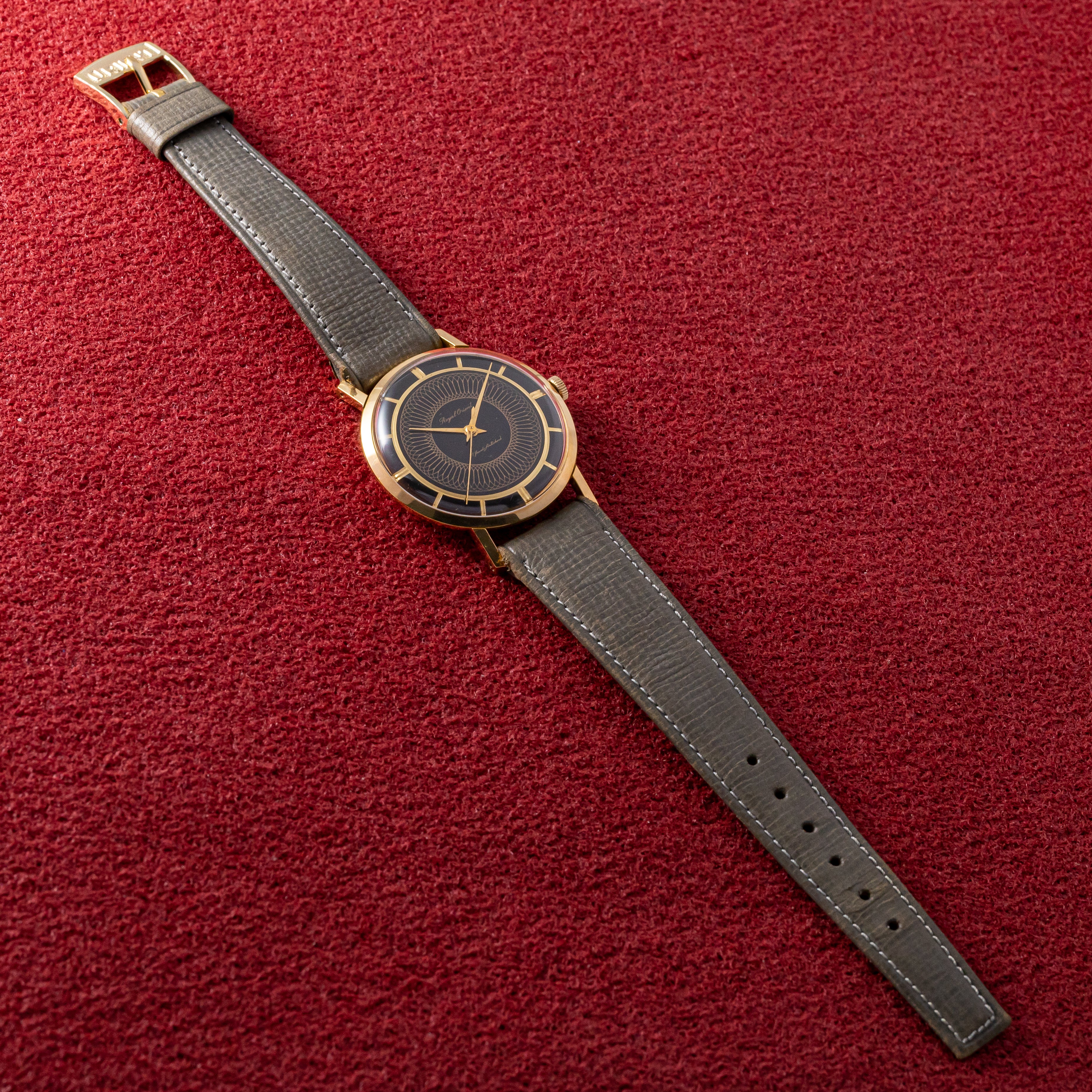 オリエント ロイヤルオリエント 1960年代製 オリジナルブラック幾何学模様ダイヤル オリジナルベルト