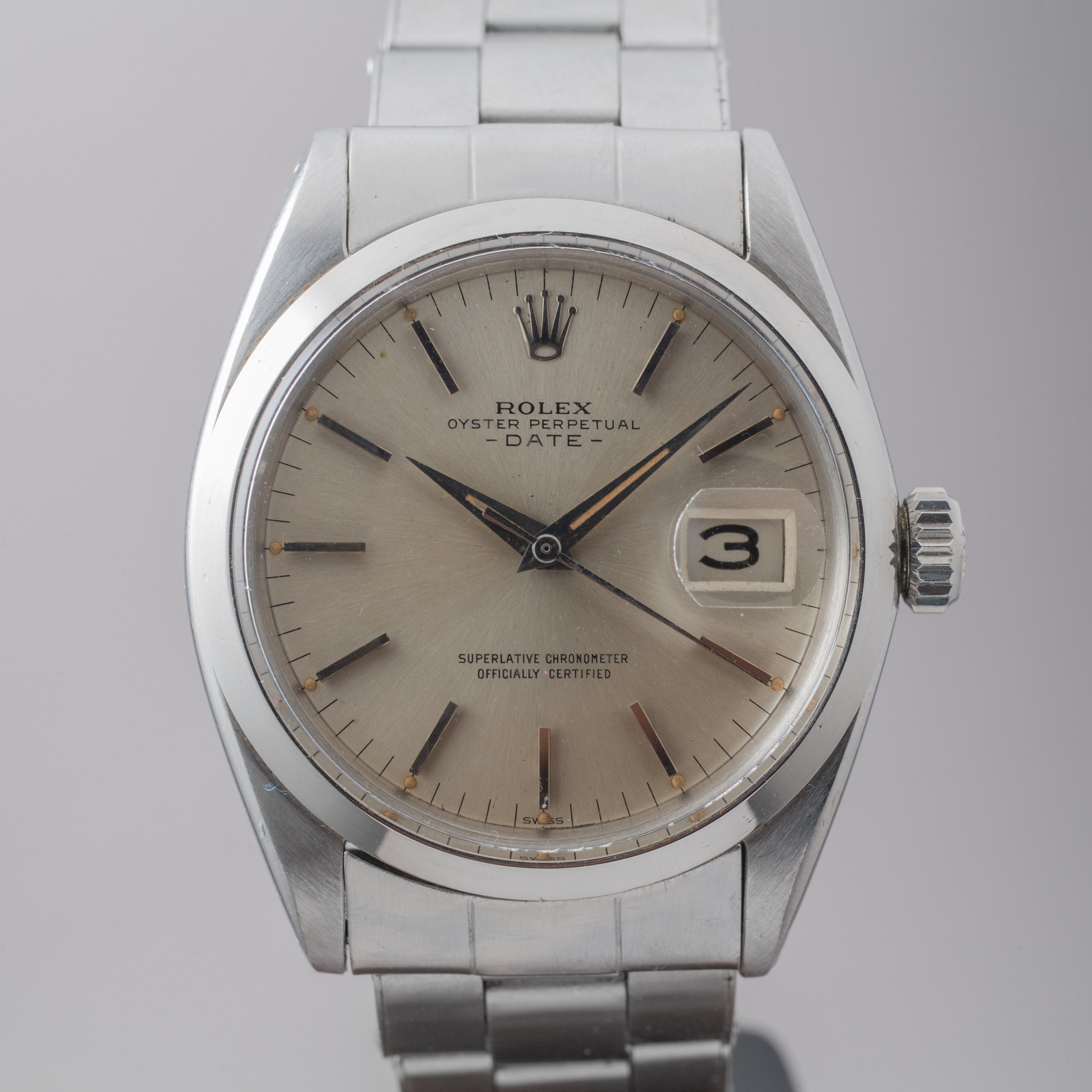 ロレックス 1963年製 オイスターパーペチュアルデイト Ref.1500 剣針 シルバーダイヤル