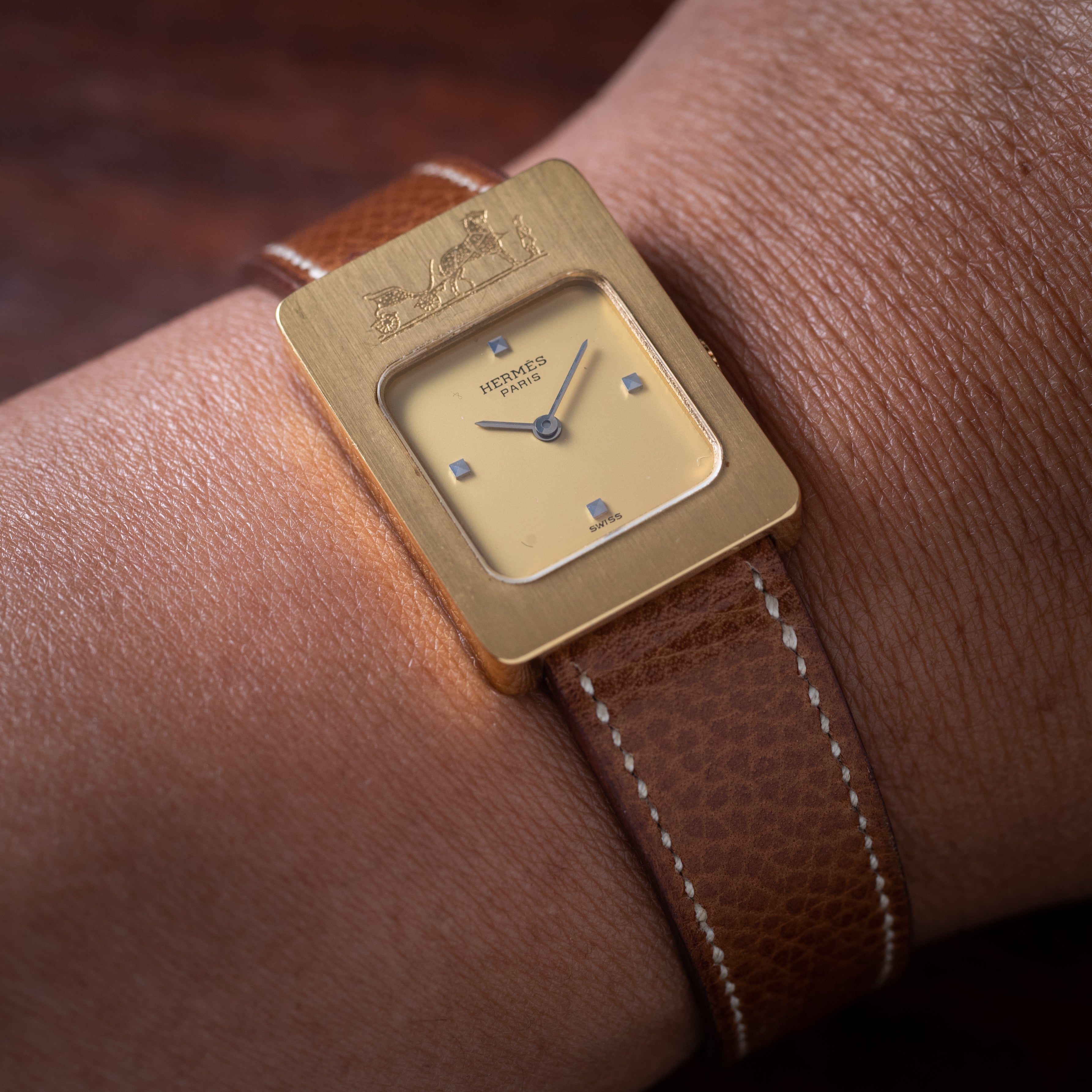 エルメス レクタンギュラー ダイヤインデックス GF 手巻き 純正ベルト 1980年代製