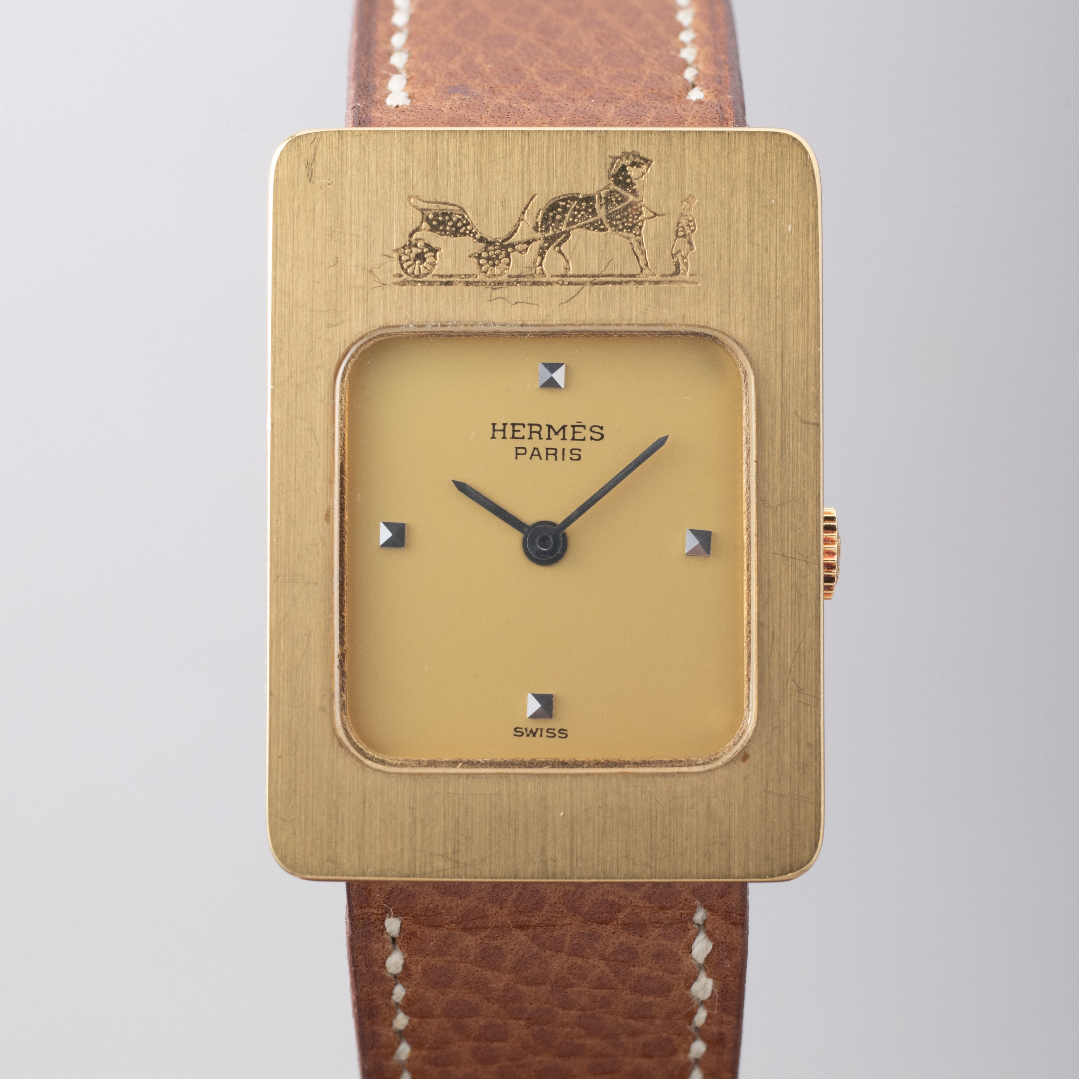 エルメス レクタンギュラー ダイヤインデックス GF 手巻き 純正ベルト 1980年代製