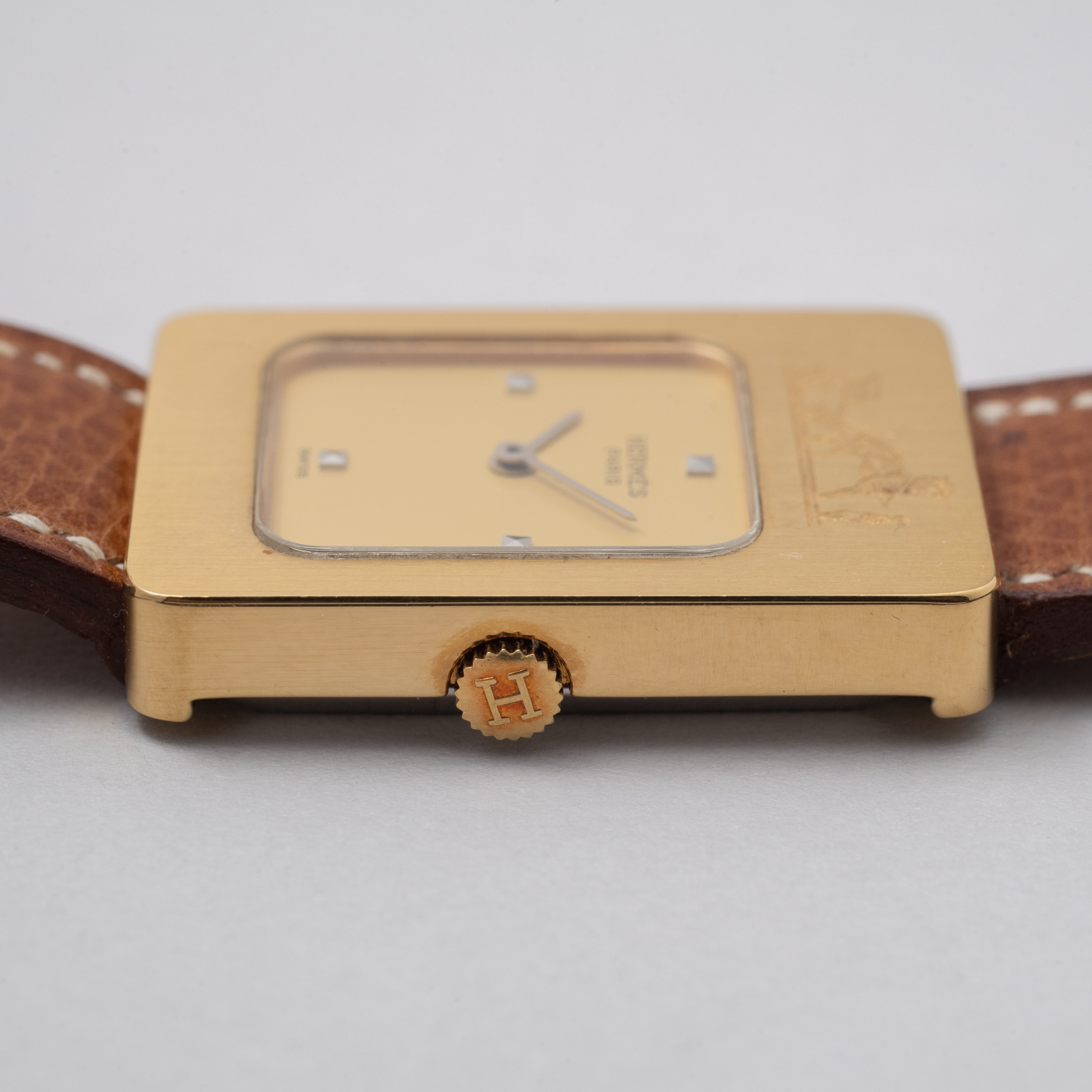 エルメス レクタンギュラー ダイヤインデックス GF 手巻き 純正ベルト 1980年代製