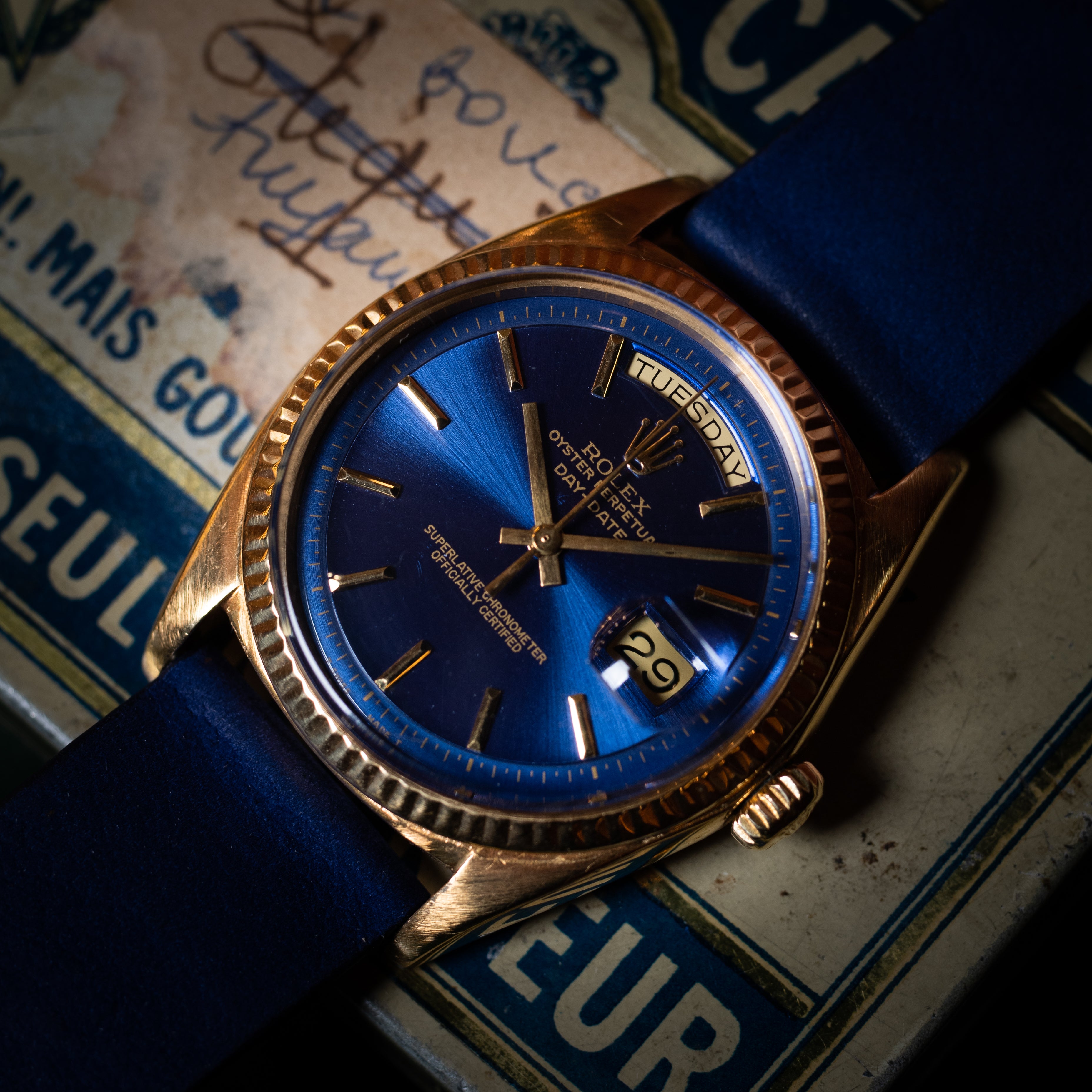 ロレックス デイデイト Ref.1803 18KYG 1970年代 箱、冊子付 ブルーダイヤル