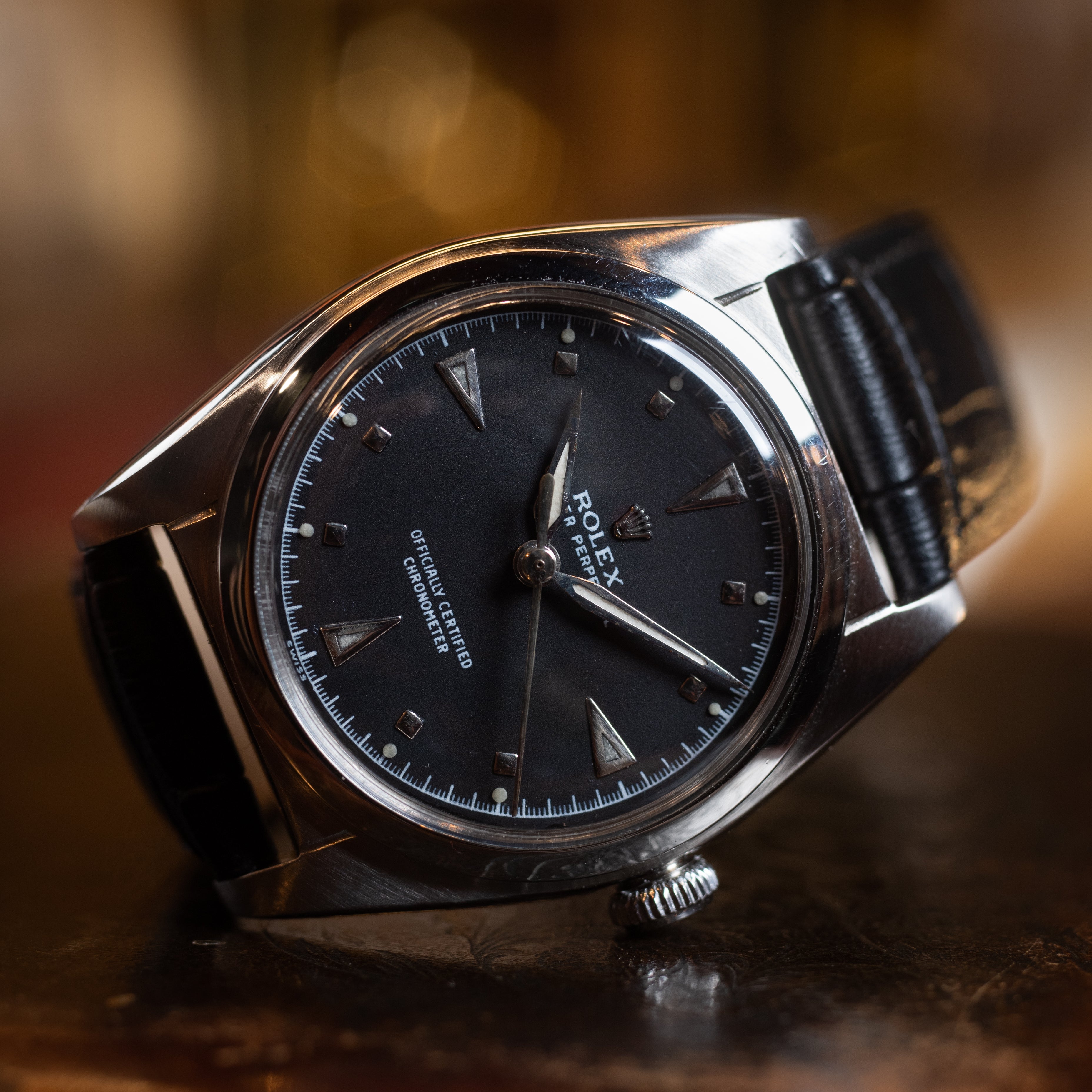 時計 A.K.B ロレックス バブルバック クサビインデックス ブラックダイヤル