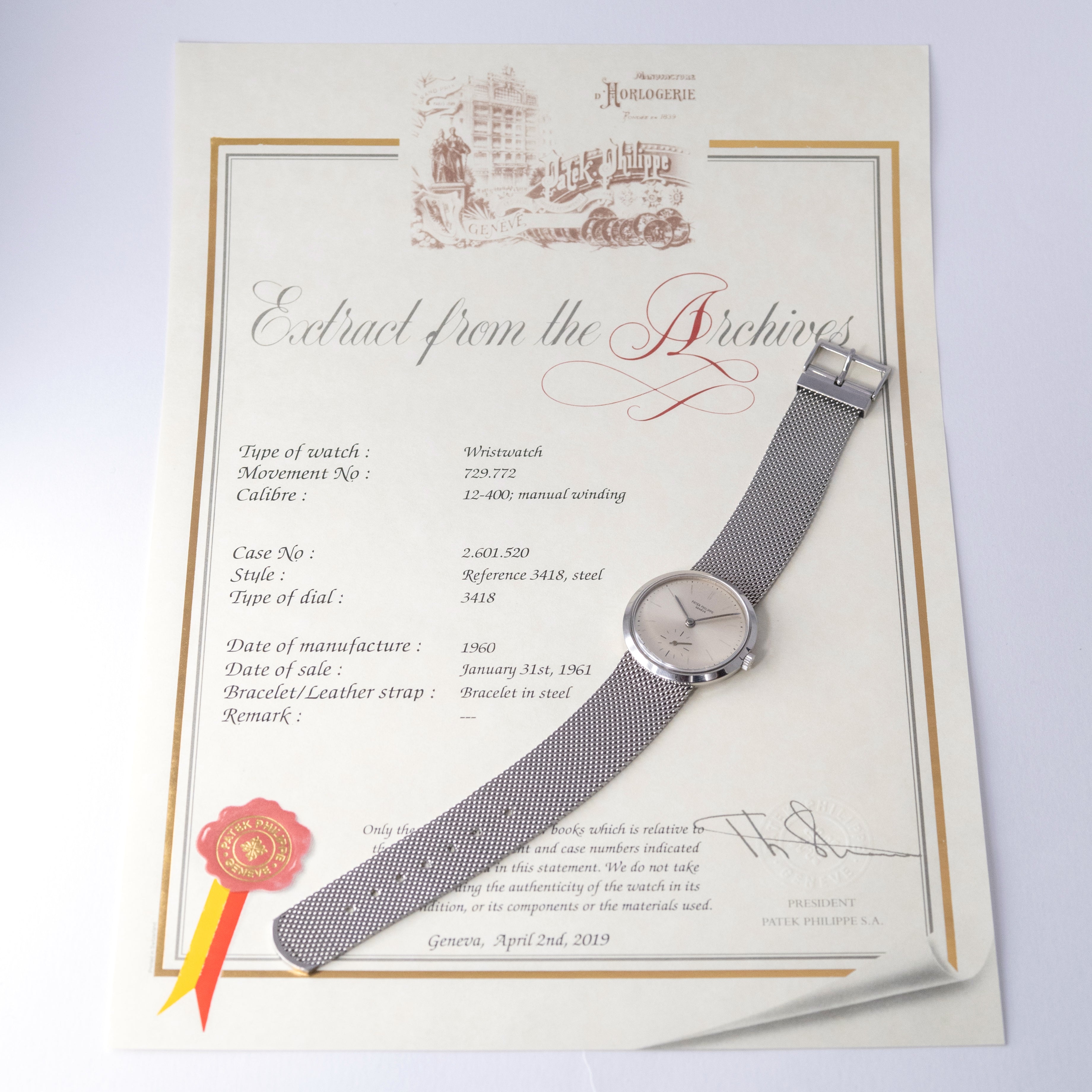 パテックフィリップ 1960年製/昭和35年製 Ref.3418 純正ブレス アーカイブ付き