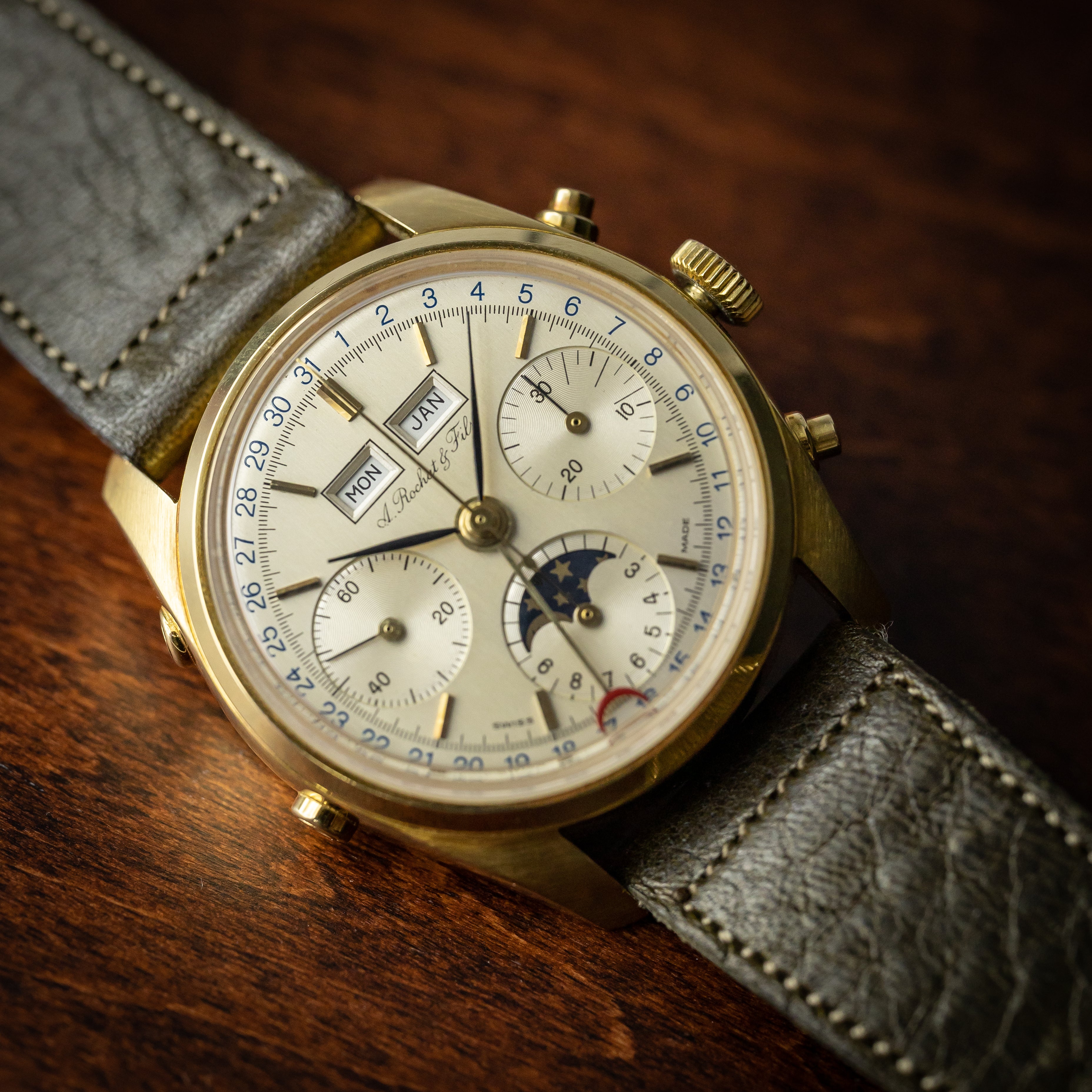 アルフレッドロシャー&フィルズ バルジュー886 トリプルカレンダームーンフェイズクロノグラフ 18金無垢ケース