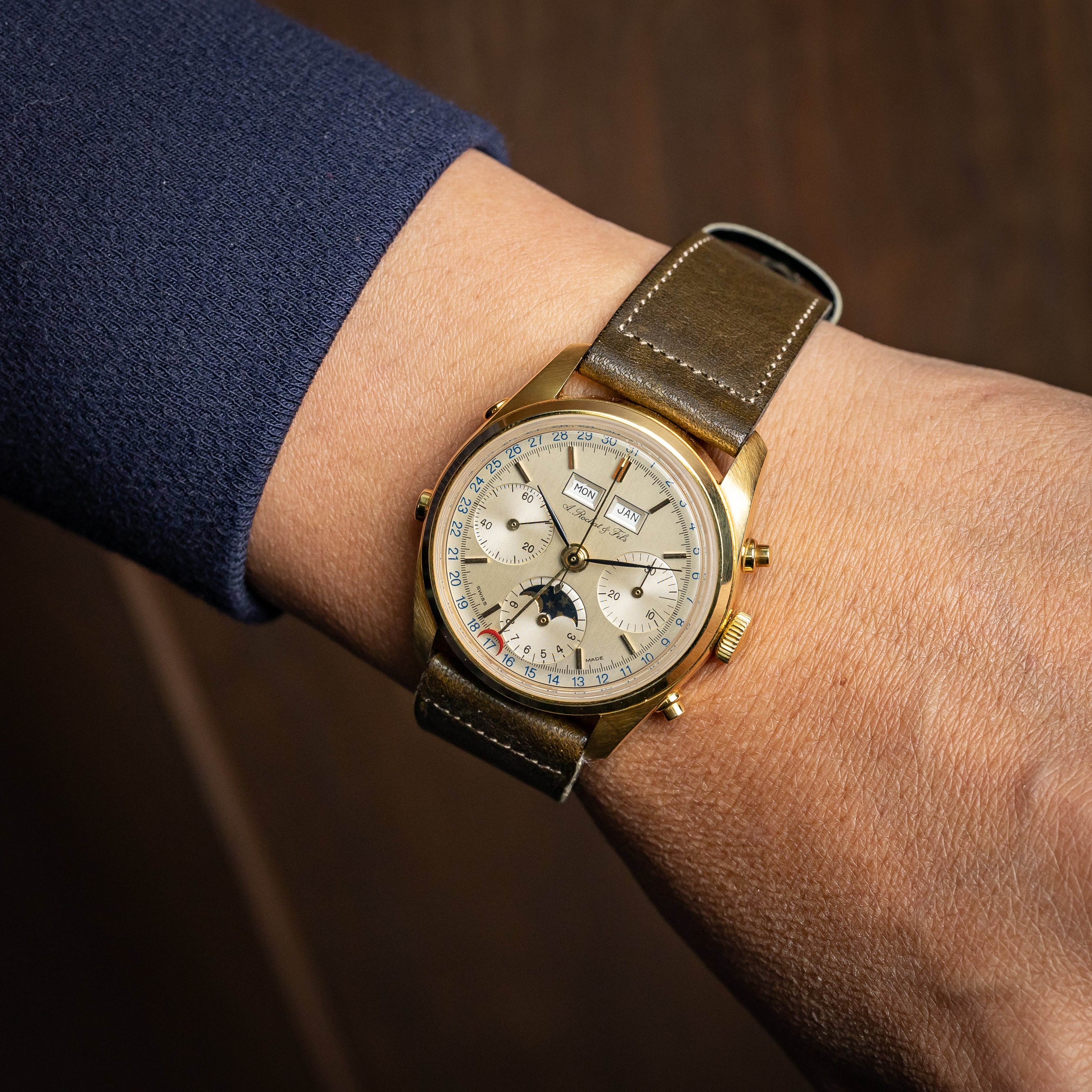 アルフレッドロシャー&フィルズ バルジュー886 トリプルカレンダームーンフェイズクロノグラフ 18金無垢ケース