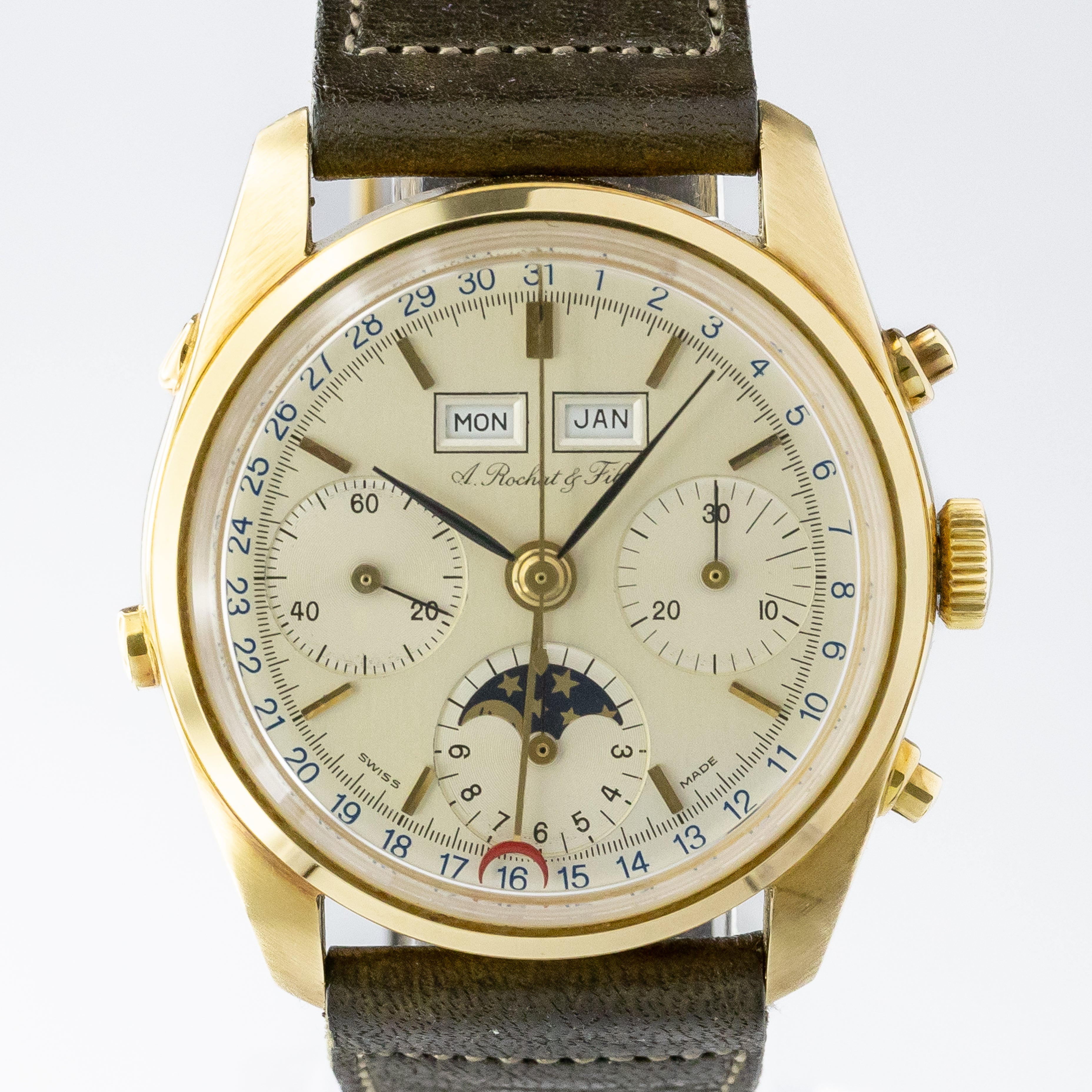 アルフレッドロシャー&フィルズ バルジュー886 トリプルカレンダームーンフェイズクロノグラフ 18金無垢ケース