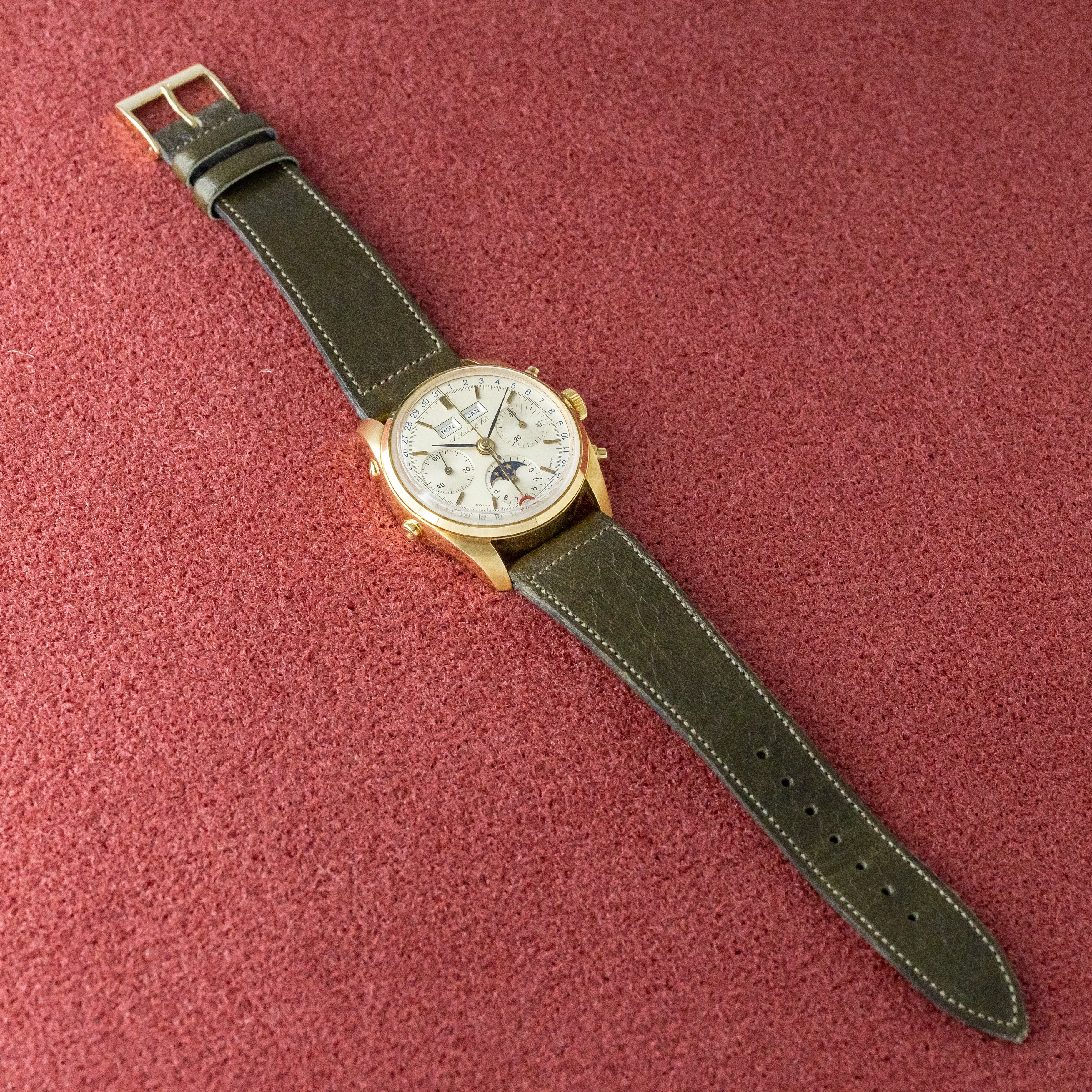 アルフレッドロシャー&フィルズ バルジュー886 トリプルカレンダームーンフェイズクロノグラフ 18金無垢ケース