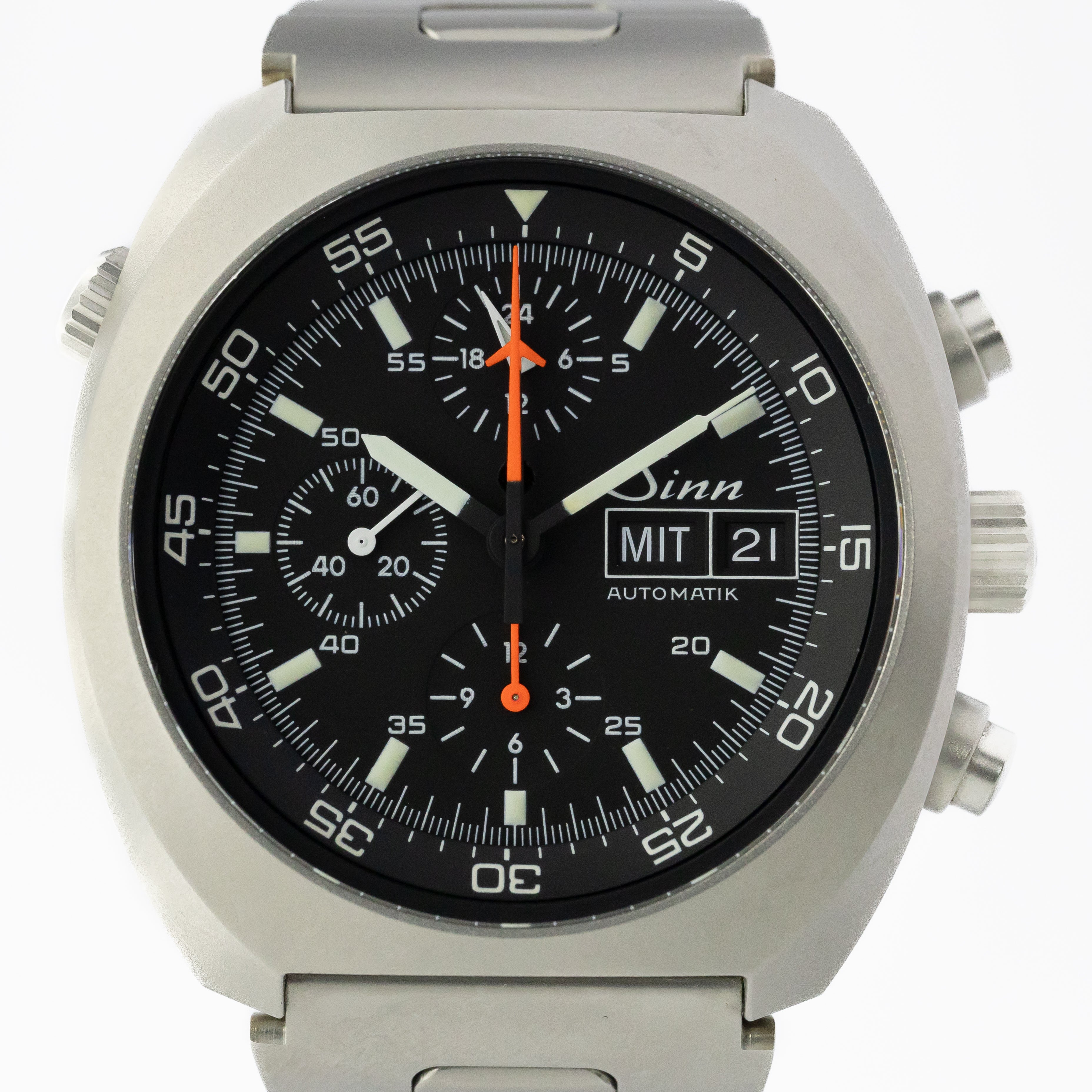 ジン 140/42D1 レマニア5100搭載自動巻きクロノグラフ 純正ブレス ドイツ語曜日 箱付き