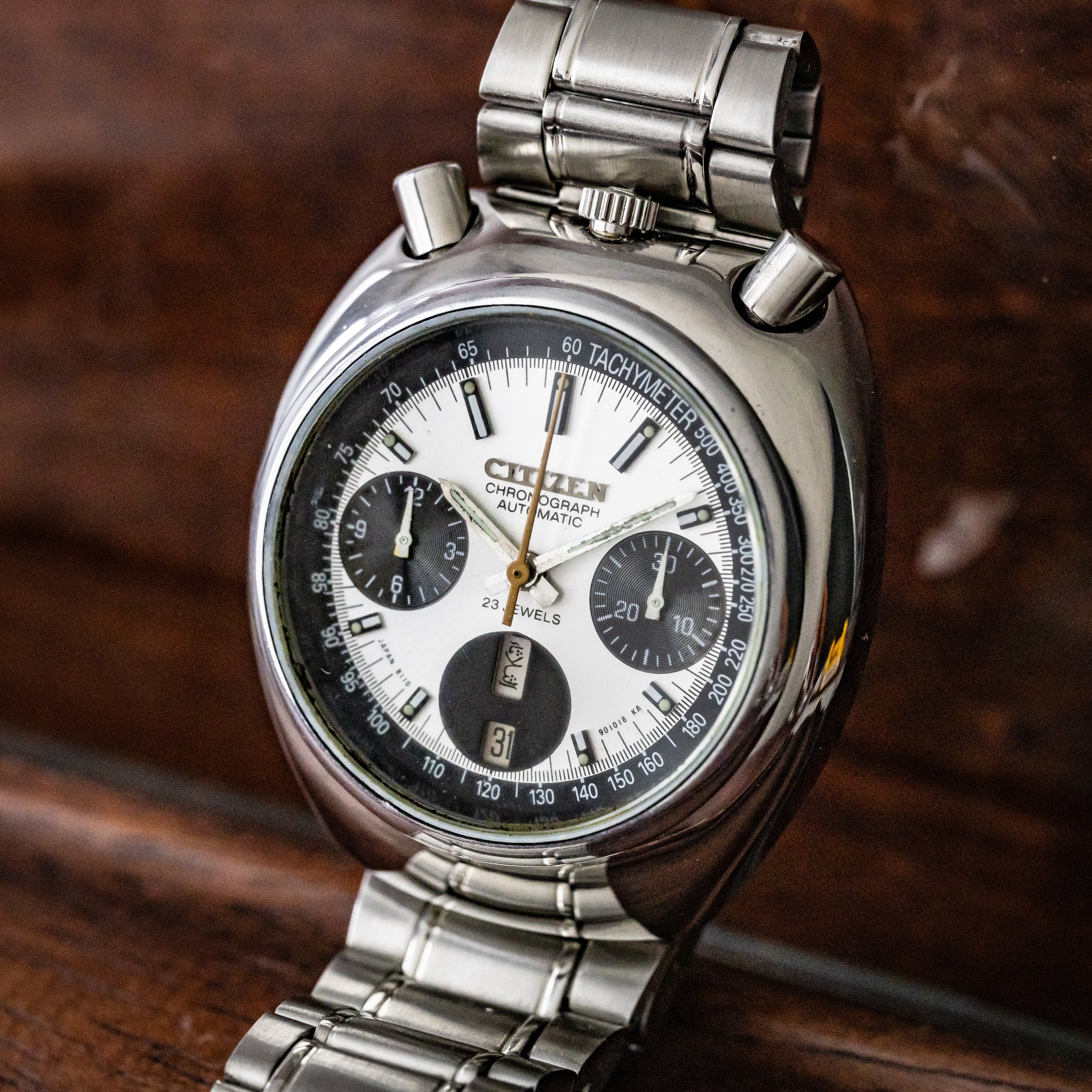 シチズン ツノクロノ チャレンジタイマー 1971年製 自動巻きクロノグラフ 純正ブレス